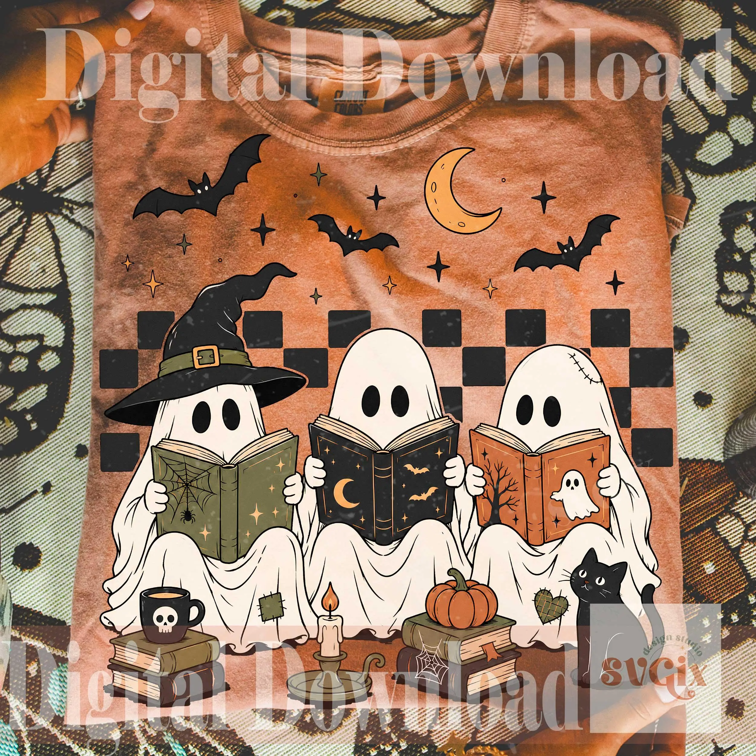 Spooky Ghost Reading Books Halloween T-Shirt Comfort Colors, Bookish Fall Graphic Top, Librarian Teacher Gift Shirt - photo 3
