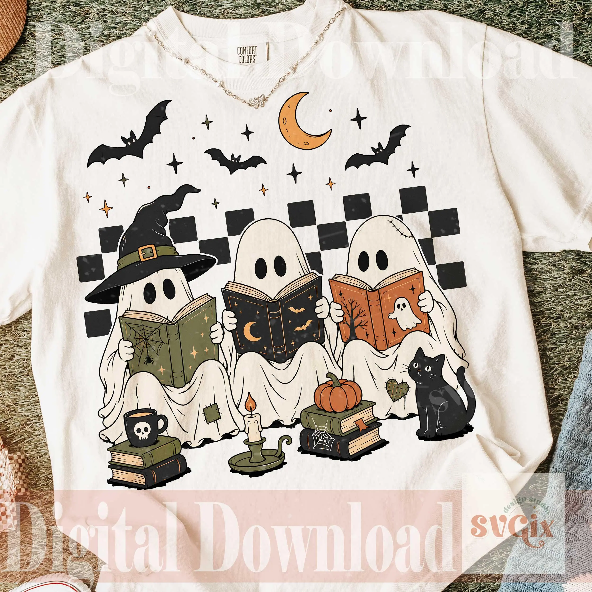 Spooky Ghost Reading Books Halloween T-Shirt Comfort Colors, Bookish Fall Graphic Top, Librarian Teacher Gift Shirt - photo 4