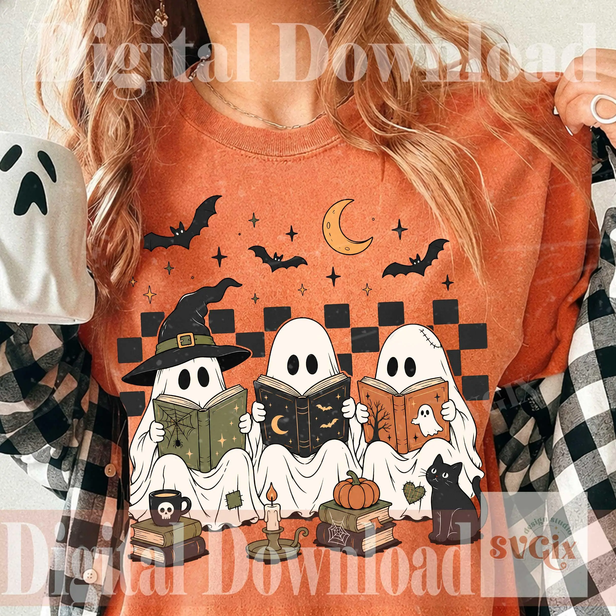 Spooky Ghost Reading Books Halloween T-Shirt Comfort Colors, Bookish Fall Graphic Top, Librarian Teacher Gift Shirt - photo 5