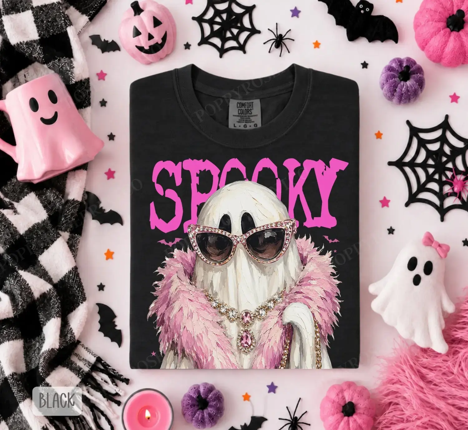 Spooky Ghost With Boa Shirt, Comfort Colors Trendy Halloween Tee for Women, Cute Retro Fall Graphic Top - photo 4