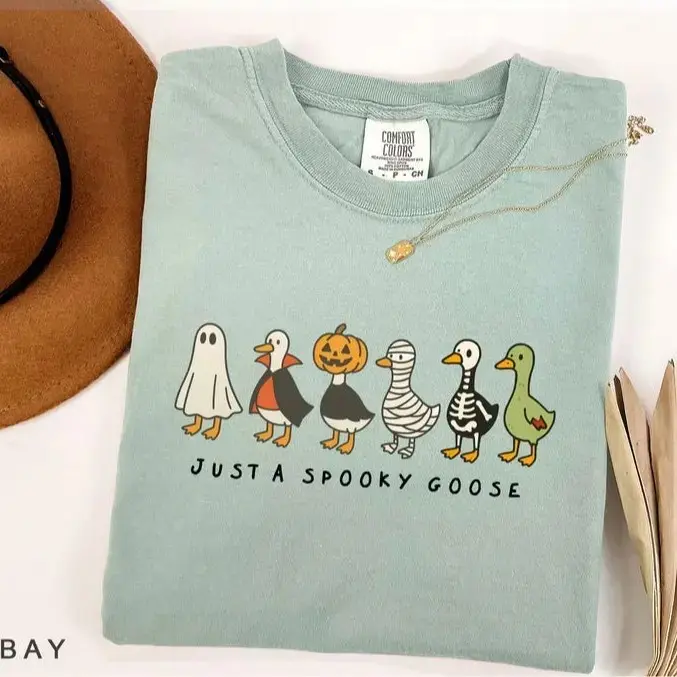 Spooky Goose Halloween Graphic Tee, Comfort Colors Funny Fall Season Shirt - photo 2