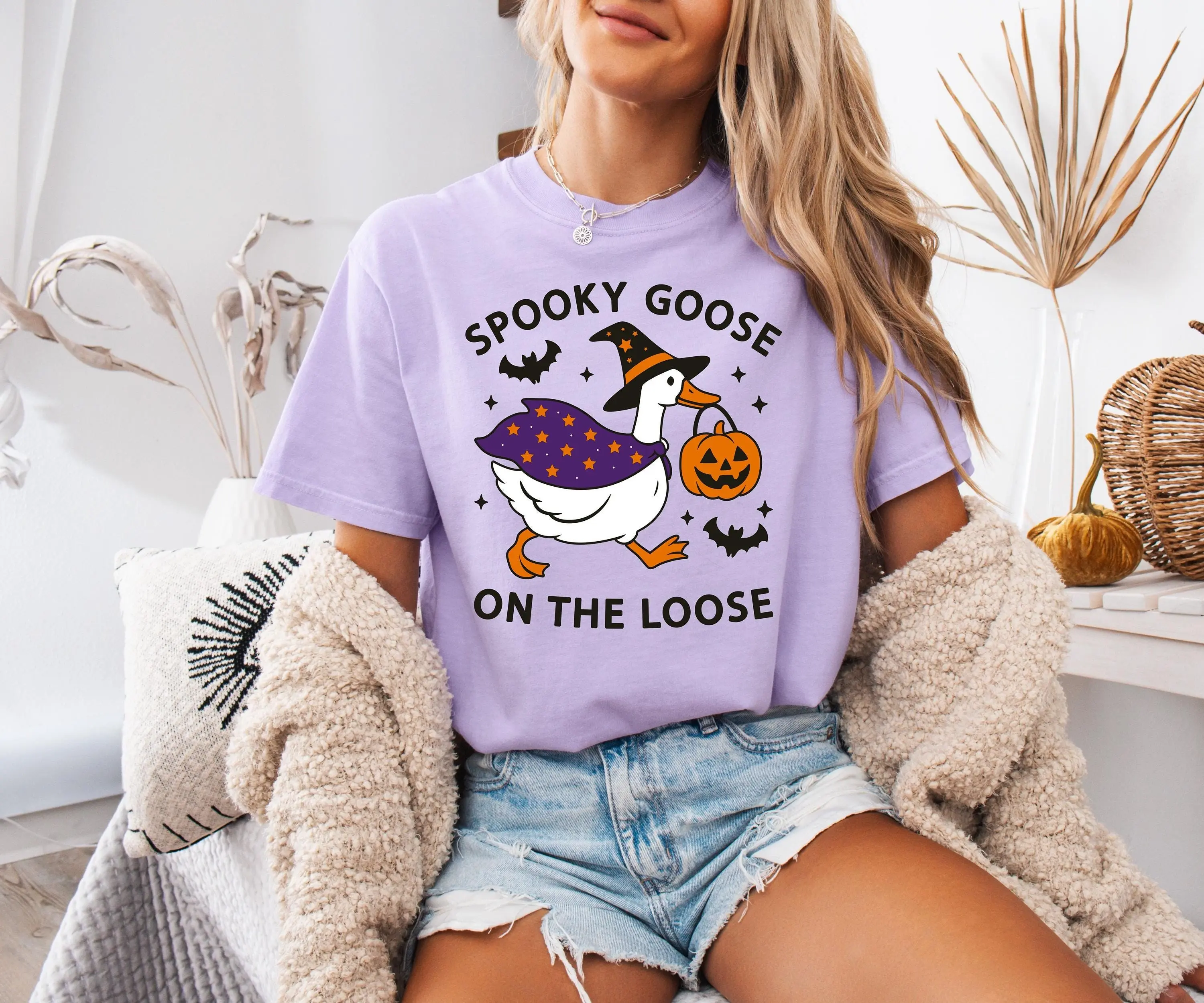 Spooky Goose On The Loose Halloween Shirt, Funny Fall Graphic Tee, Comfort Colors Womens Season Gift Top - photo 2