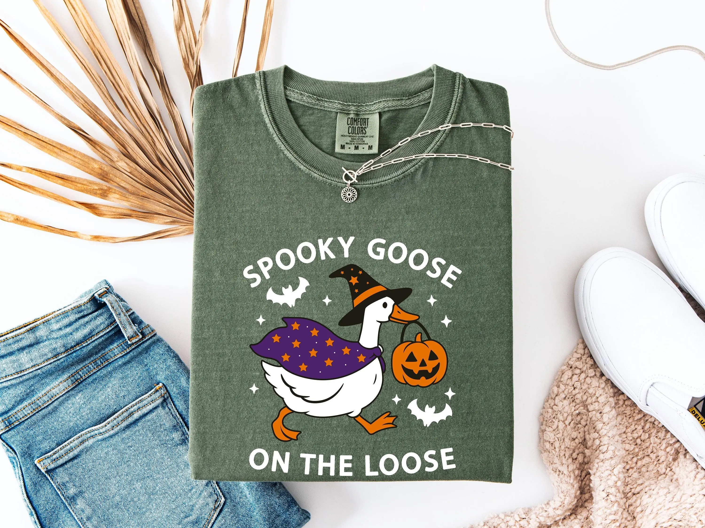Spooky Goose On The Loose Halloween Shirt, Funny Fall Graphic Tee, Comfort Colors Womens Season Gift Top - photo 3