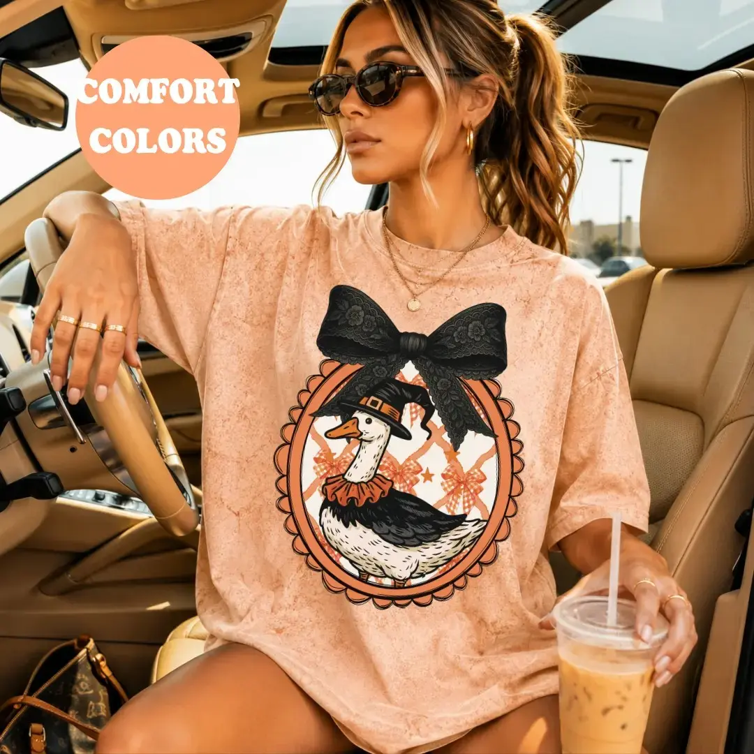 Comfort Colors Spooky Goosey Shirt, Cute Ghost Goose Oversized Trendy Halloween Fall Tee for Women - photo 2