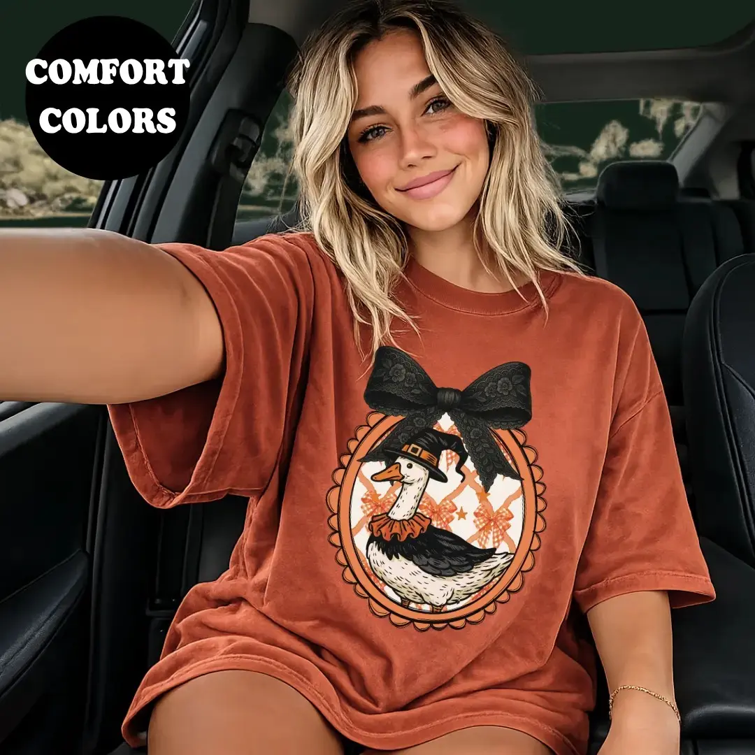 Comfort Colors Spooky Goosey Shirt, Cute Ghost Goose Oversized Trendy Halloween Fall Tee for Women - photo 3