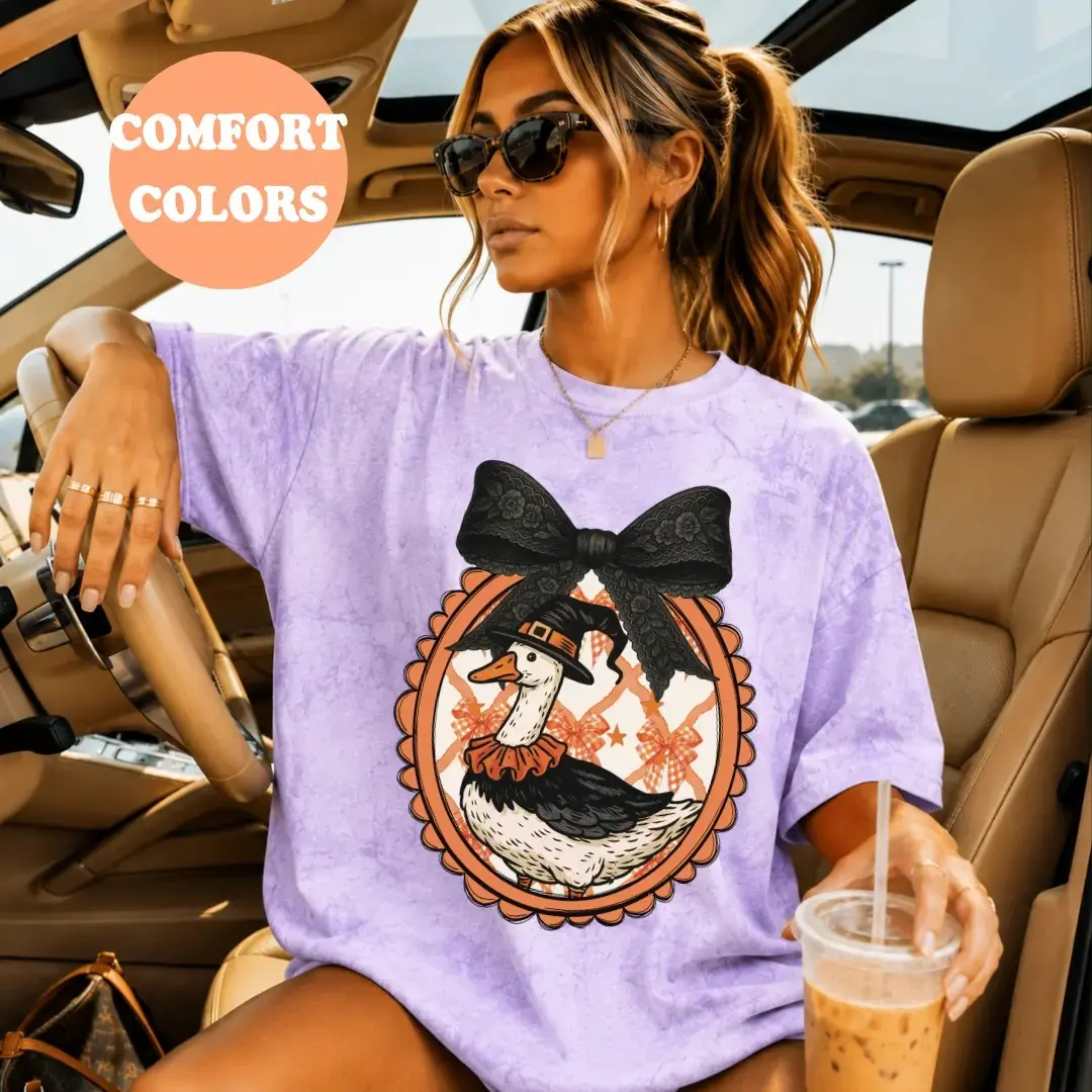 Comfort Colors Spooky Goosey Shirt, Cute Ghost Goose Oversized Trendy Halloween Fall Tee for Women - photo 5