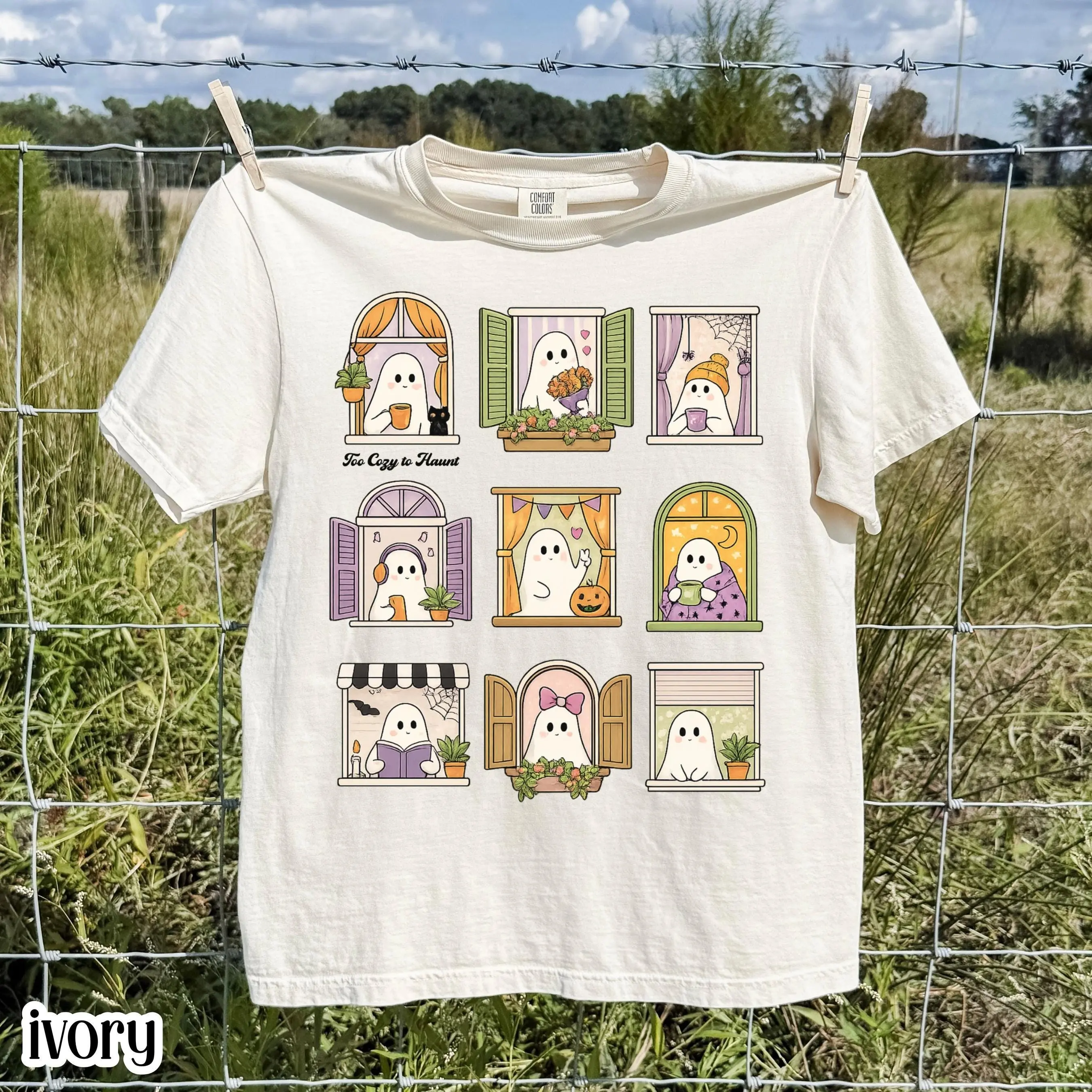 Too Cozy To Haunt Halloween Ghost Comfort Colors Shirt, Bookish Librarian Reader Kawaii Cottagecore Fall Tee - photo 2