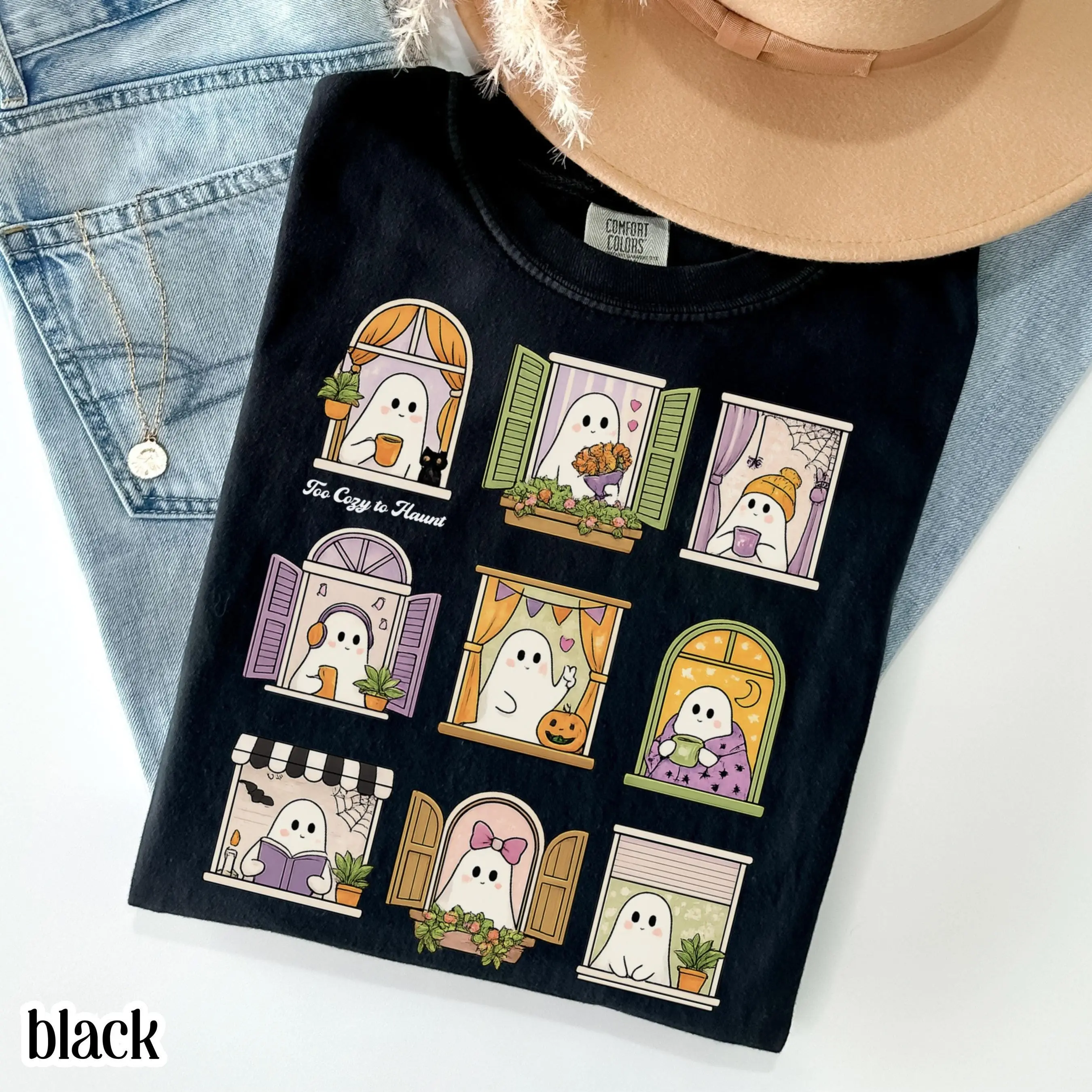 Comfort Colors Too Cozy To Haunt Shirt, Spooky Halloween Ghost Tee, Bookish Librarian Kawaii Cottagecore Womens Fall Top - photo 2