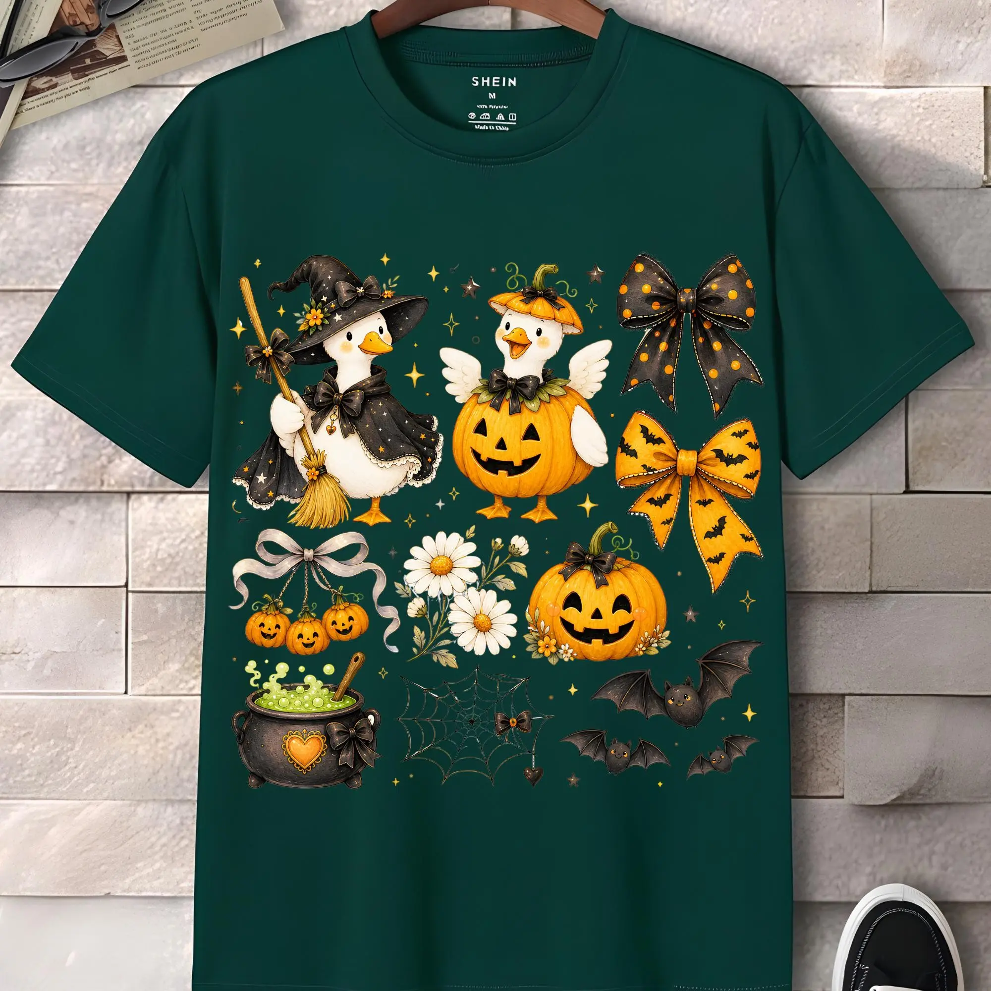 Spooky Halloween Goose Shirt, Cute Coquette Bow Ghost Tee, Funny Witchy Cottagecore Womens Fall Graphic Top - photo 2