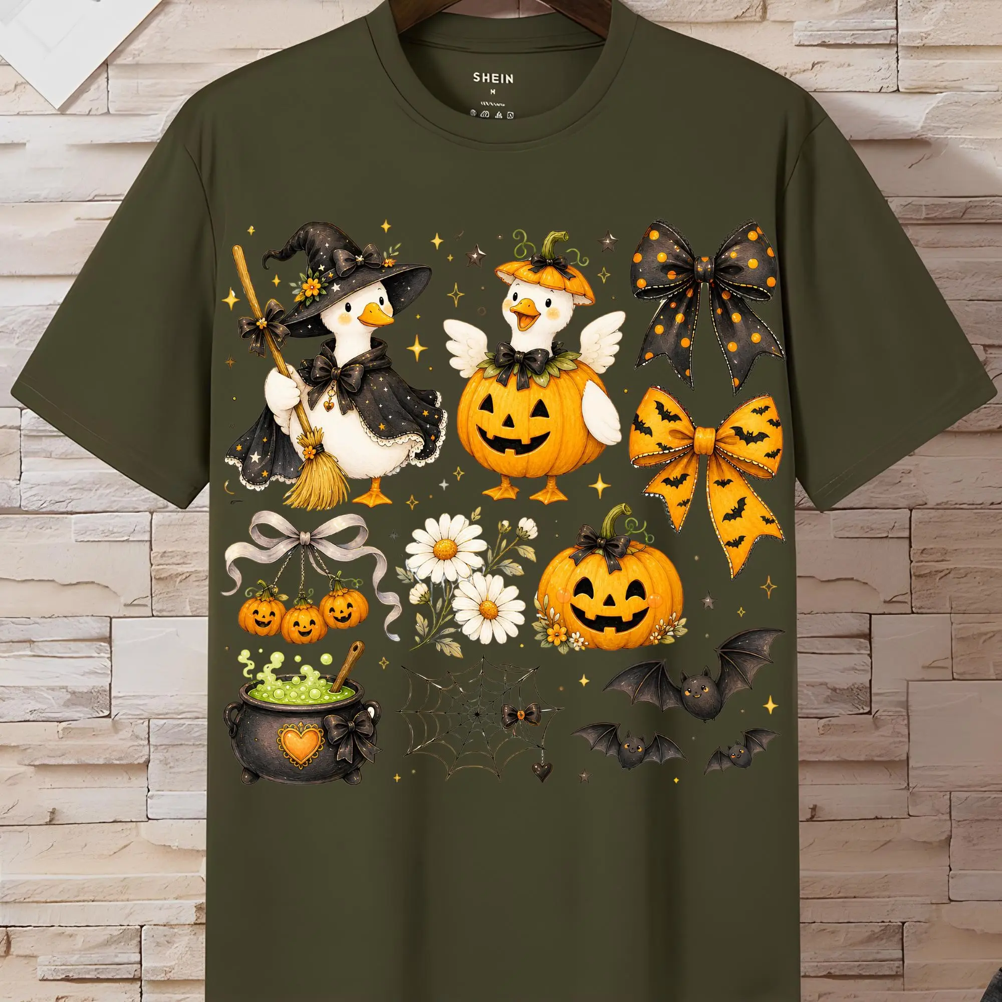 Spooky Halloween Goose Shirt, Cute Coquette Bow Ghost Tee, Funny Witchy Cottagecore Womens Fall Graphic Top - photo 4