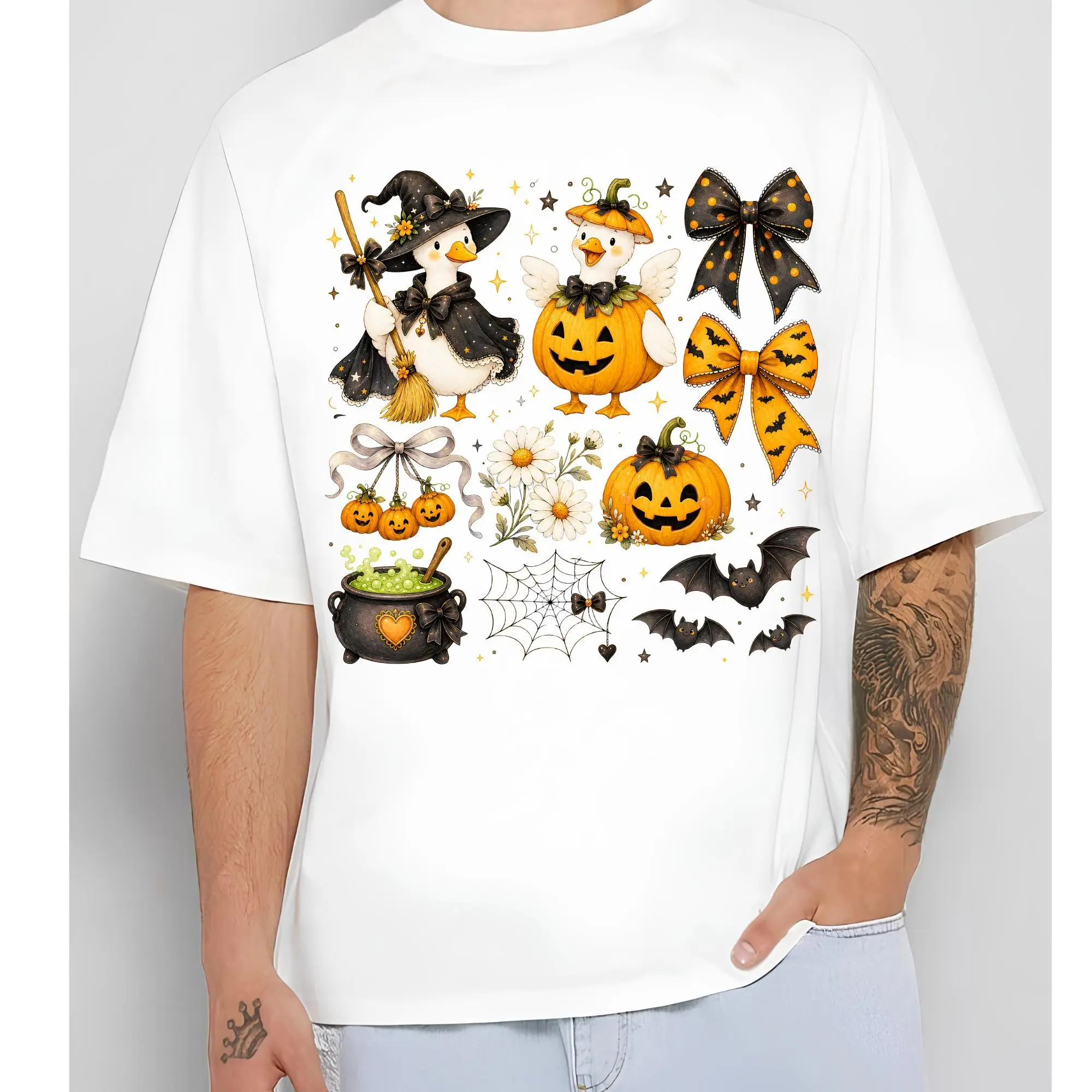 Spooky Halloween Goose Shirt, Cute Coquette Bow Ghost Tee, Funny Witchy Cottagecore Womens Fall Graphic Top - photo 5