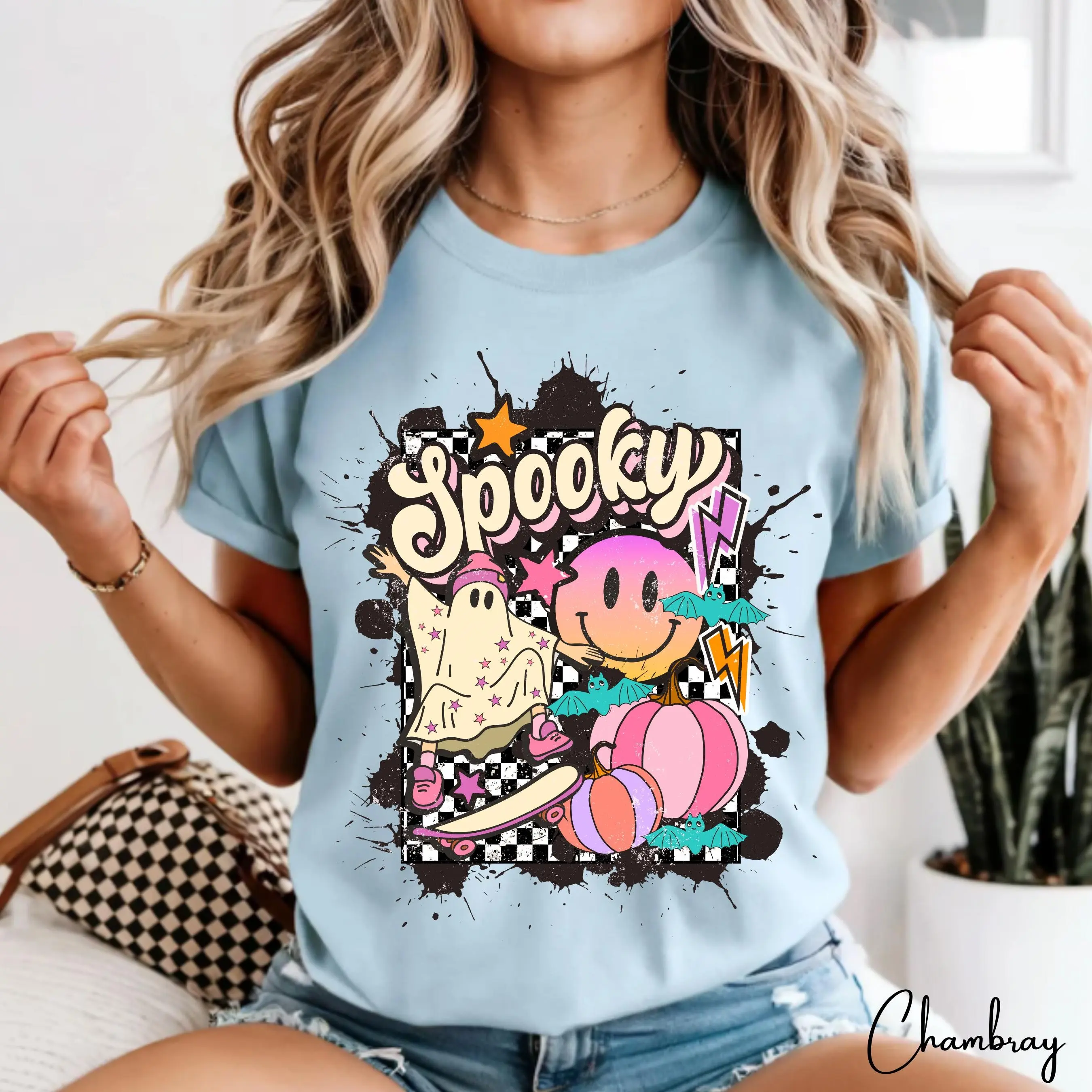 Comfort Colors 1717 Cute Ghost Halloween Shirt, Retro Graffiti Pumpkin Spooky Season Trendy Fall Tee - photo 2