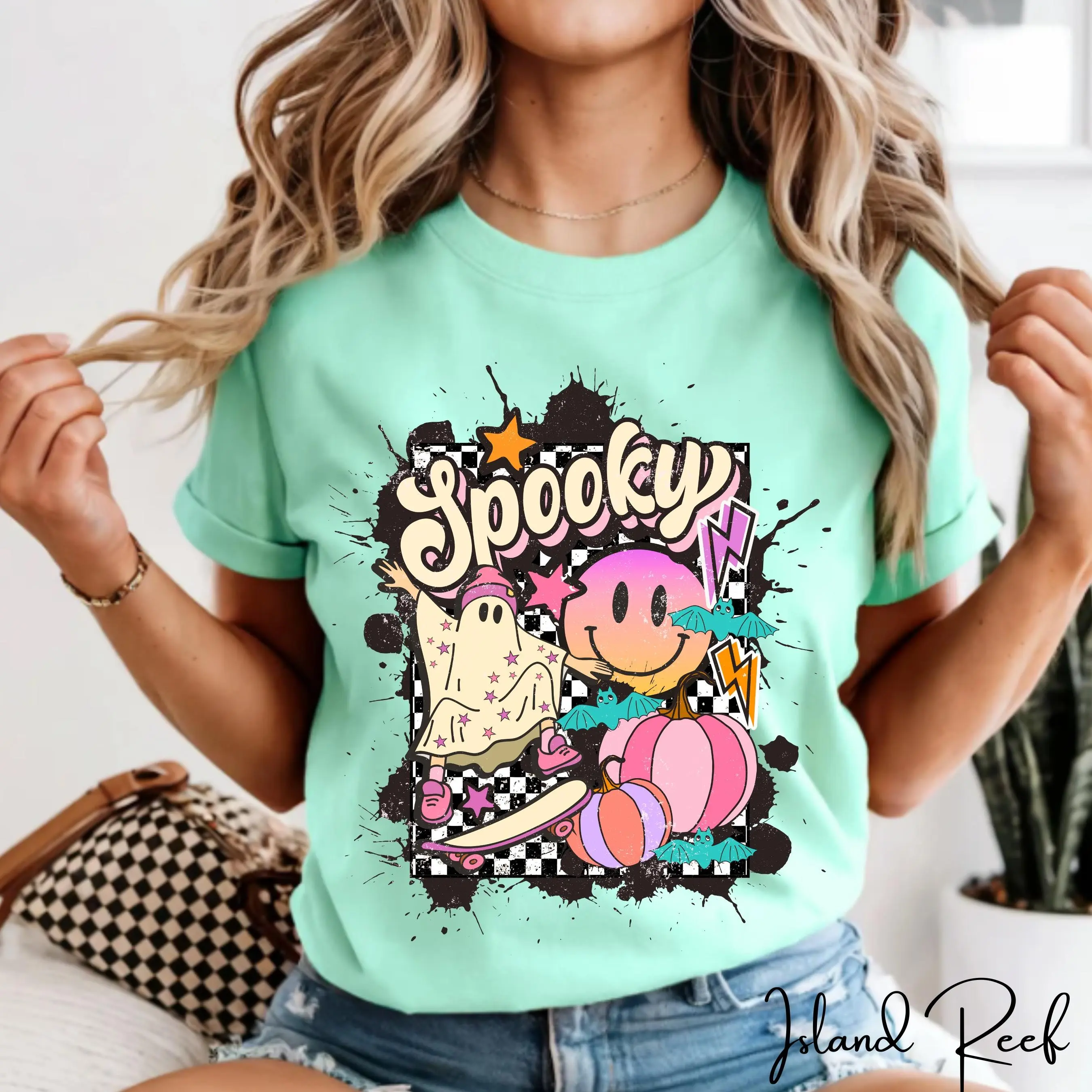 Comfort Colors 1717 Cute Ghost Halloween Shirt, Retro Graffiti Pumpkin Spooky Season Trendy Fall Tee - photo 4