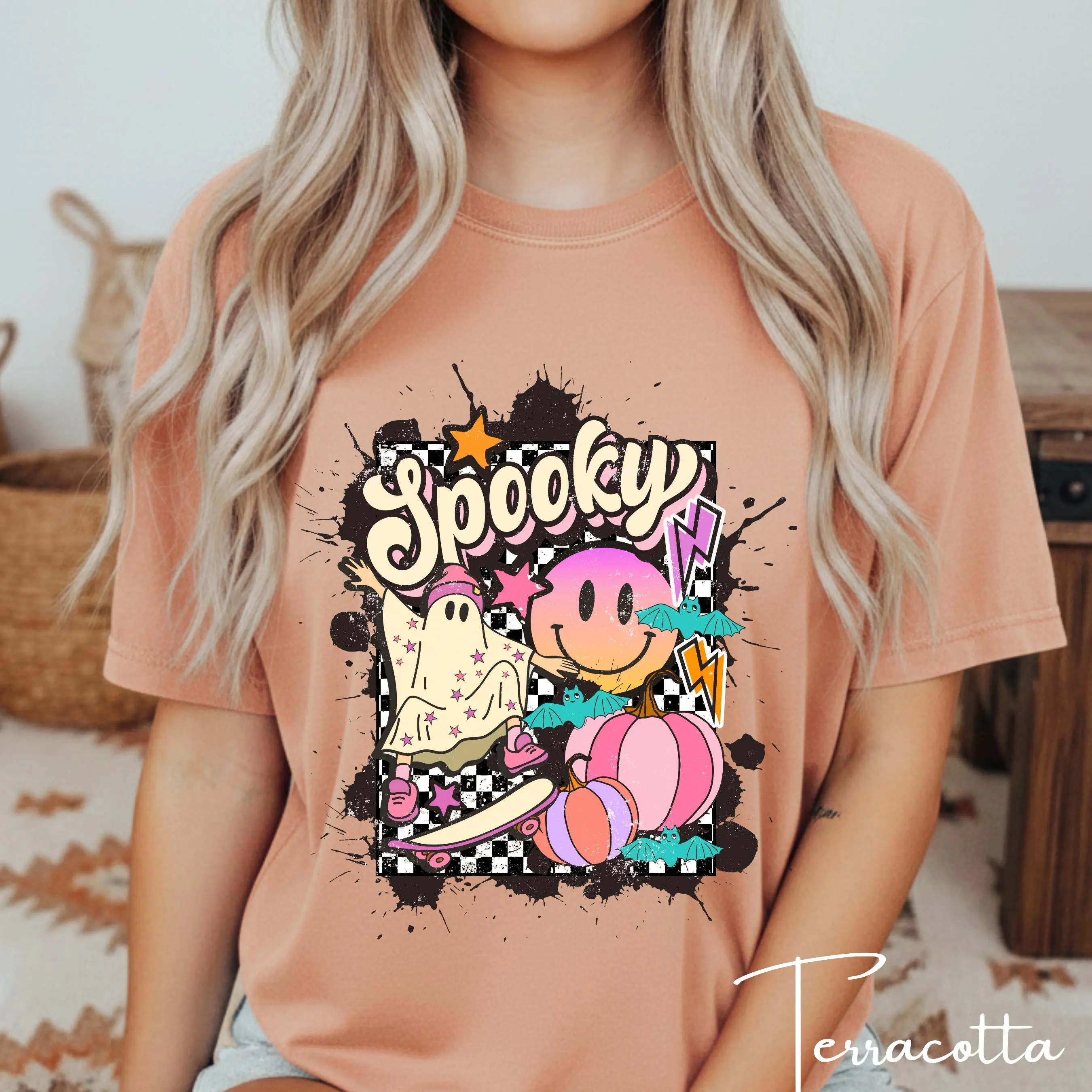 Comfort Colors 1717 Cute Ghost Halloween Shirt, Retro Graffiti Pumpkin Spooky Season Trendy Fall Tee - photo 5