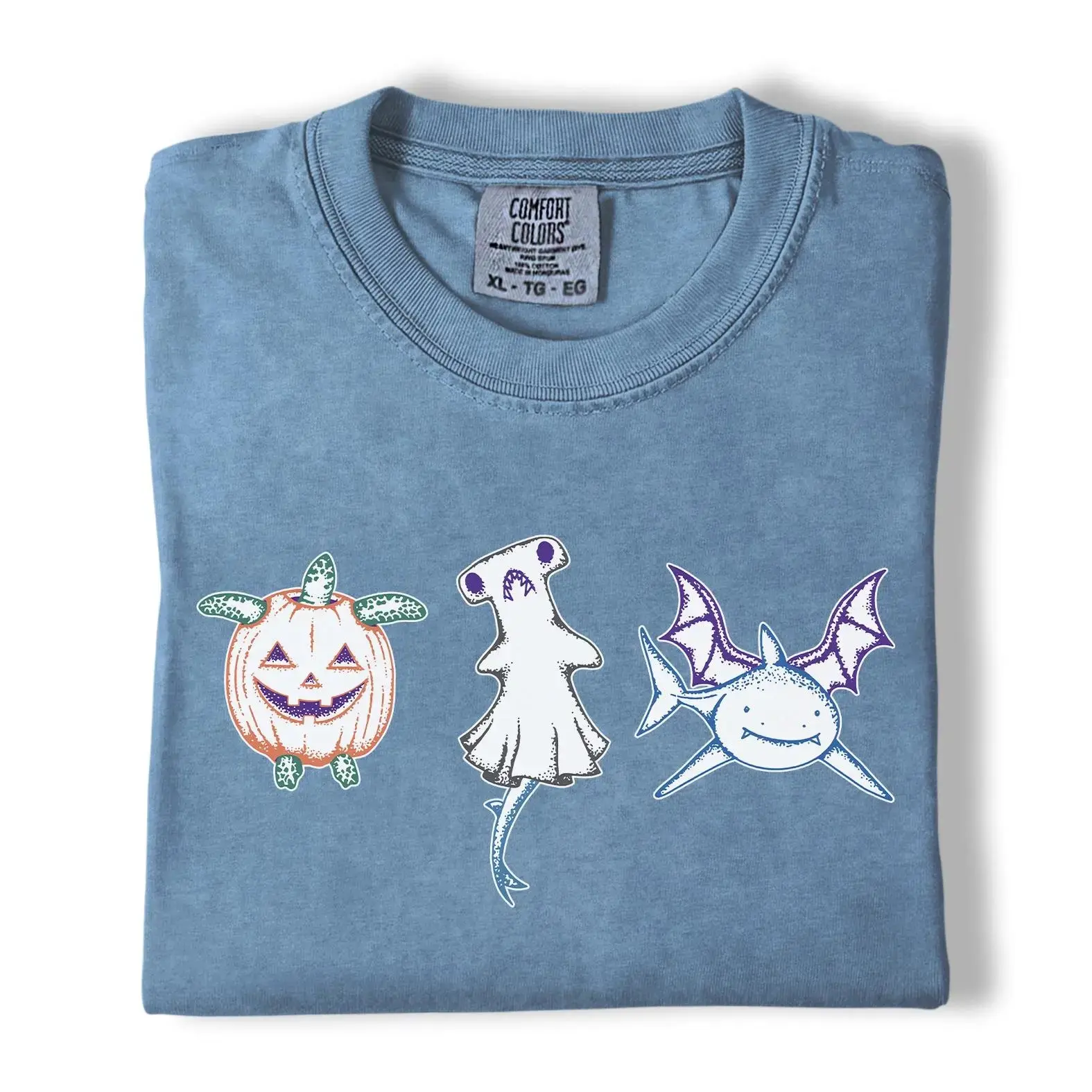 Spooky Hammerhead Ghost Shark Halloween Graphic Tee, Comfort Colors Pumpkin Turtle Ocean Animal Shirt - photo 2