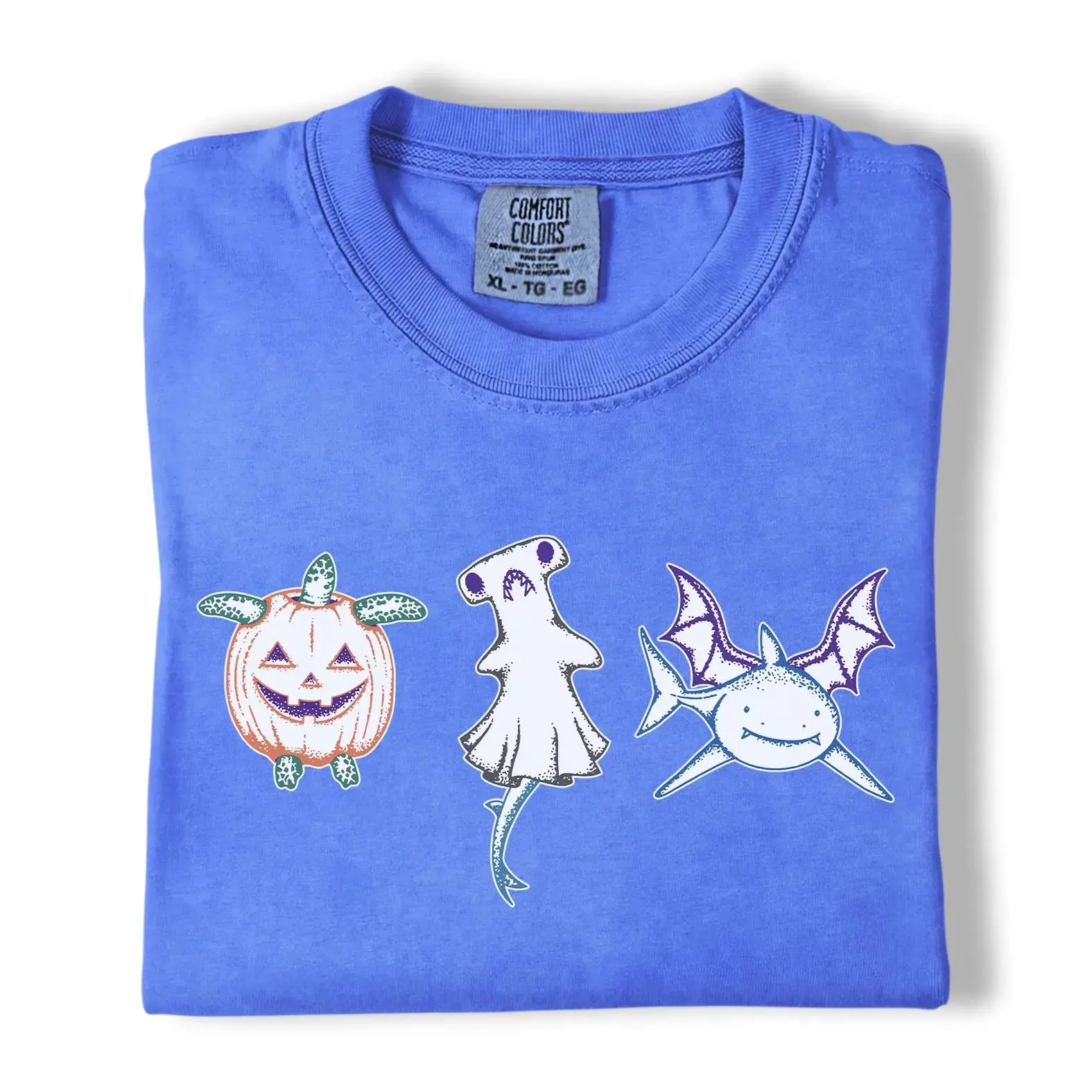 Spooky Hammerhead Ghost Shark Halloween Graphic Tee, Comfort Colors Pumpkin Turtle Ocean Animal Shirt - photo 3