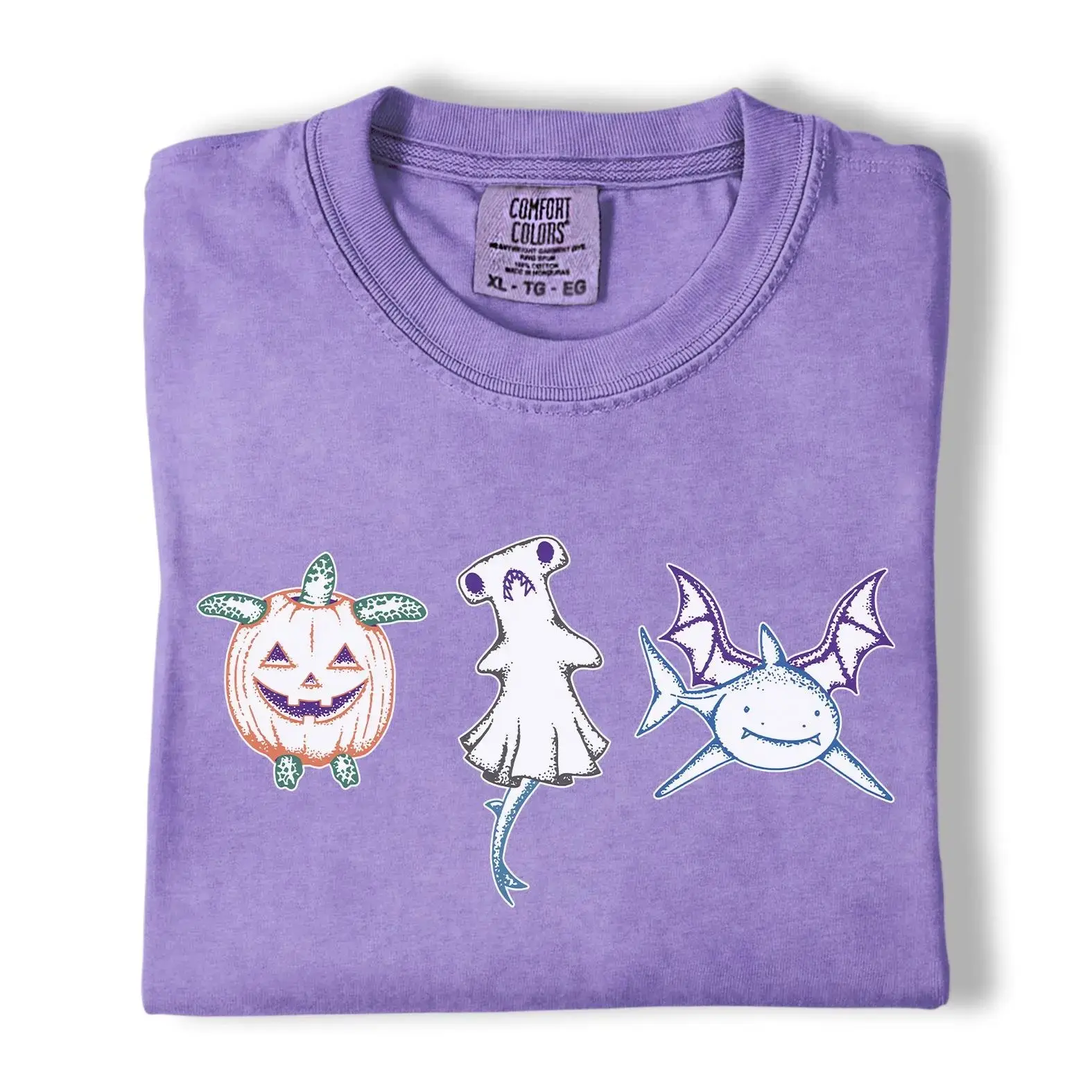 Spooky Hammerhead Ghost Shark Halloween Graphic Tee, Comfort Colors Pumpkin Turtle Ocean Animal Shirt - photo 4