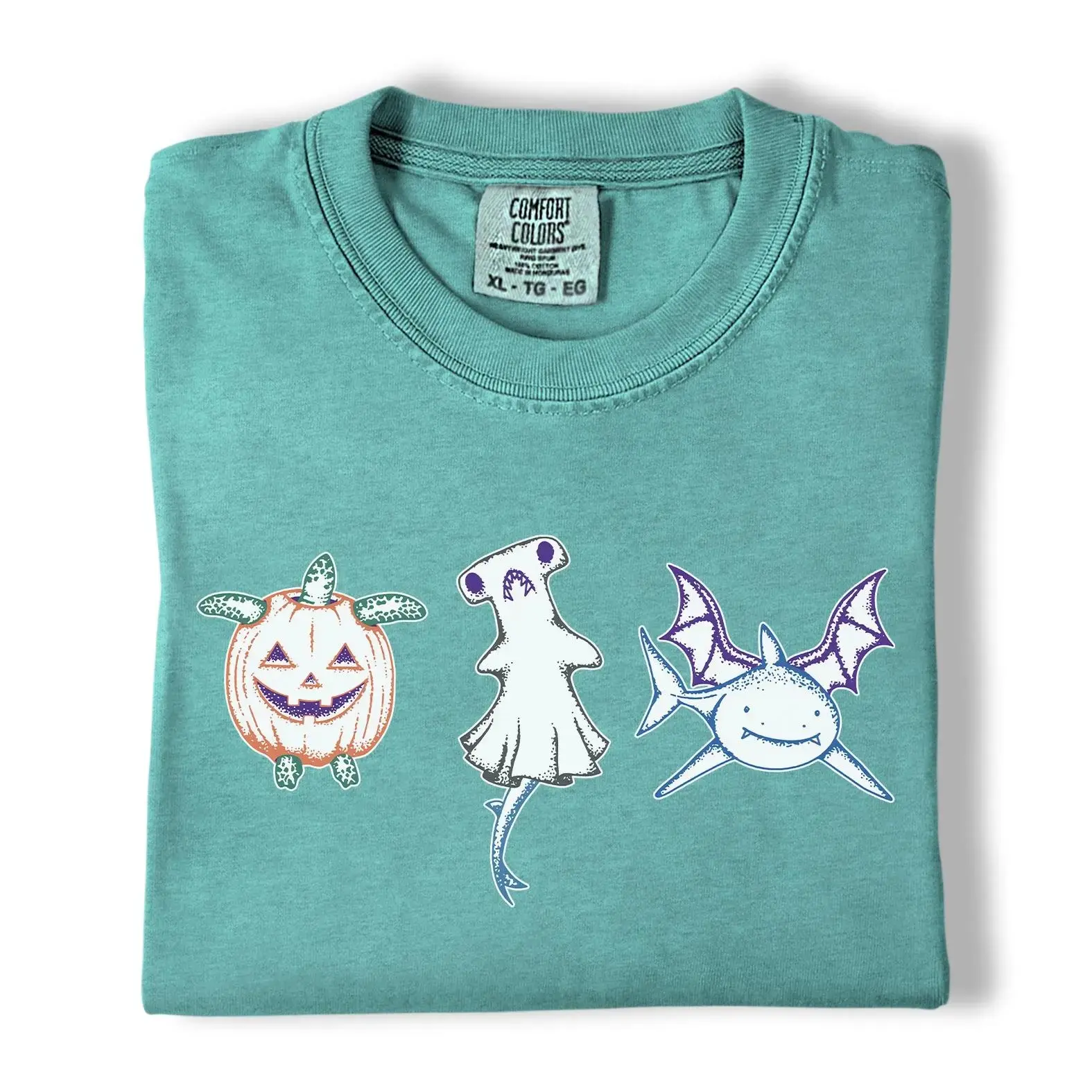 Spooky Hammerhead Ghost Shark Halloween Graphic Tee, Comfort Colors Pumpkin Turtle Ocean Animal Shirt - photo 5