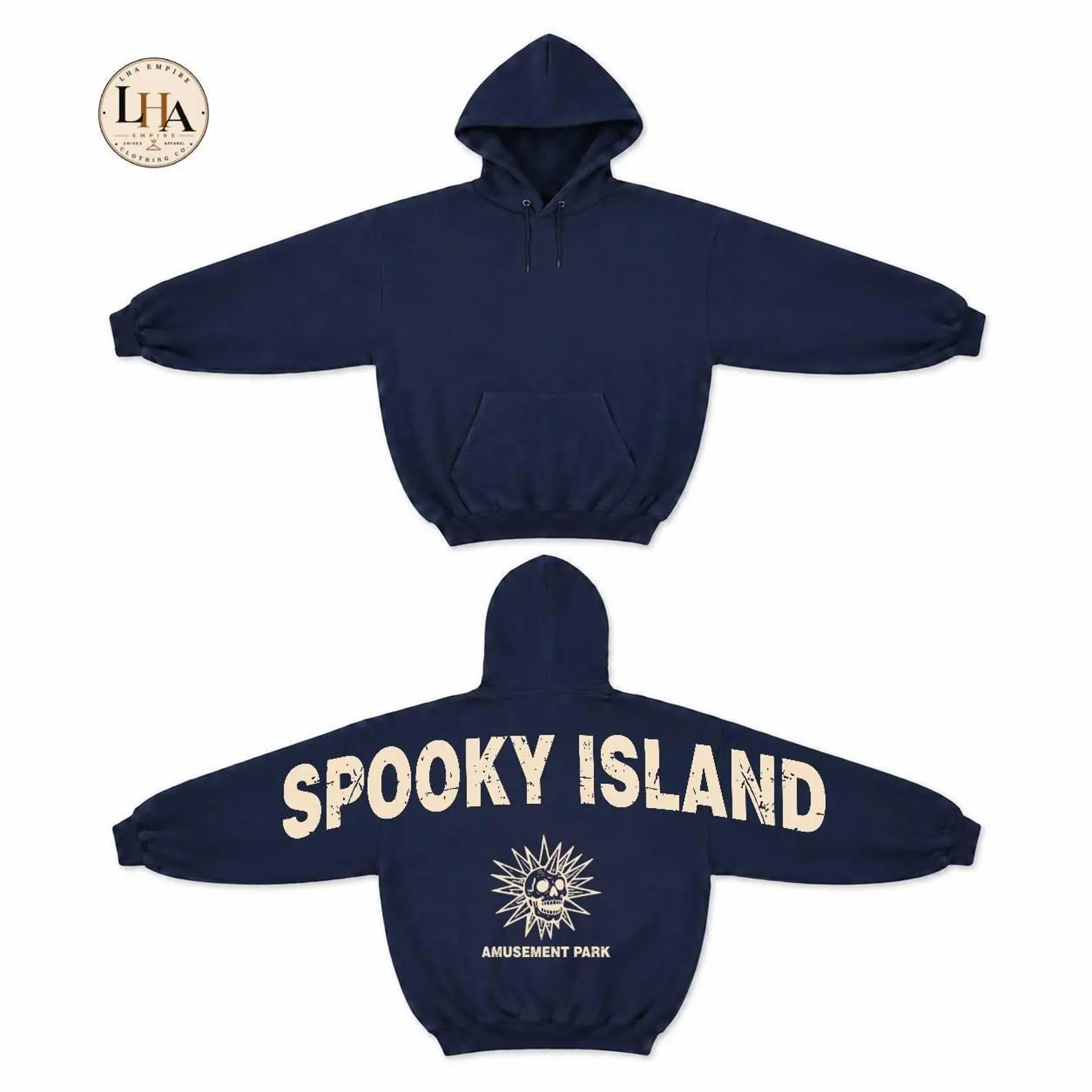 Spooky Island Across Back Sweatshirt, Skeleton Amusement Park Skull Halloween Shoulder-To-Shoulder Lettering - photo 2
