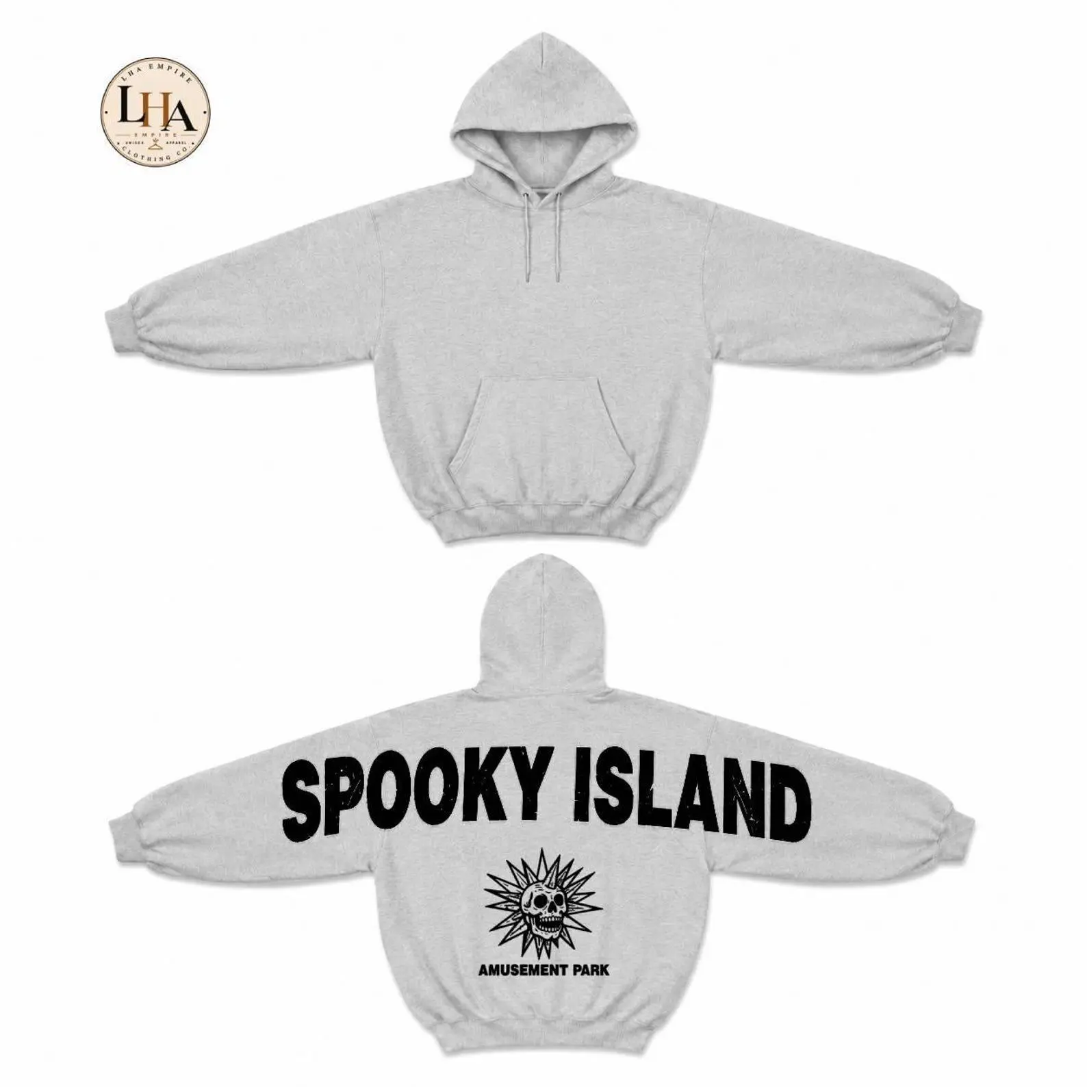 Spooky Island Across Back Sweatshirt, Skeleton Amusement Park Skull Halloween Shoulder-To-Shoulder Lettering - photo 3