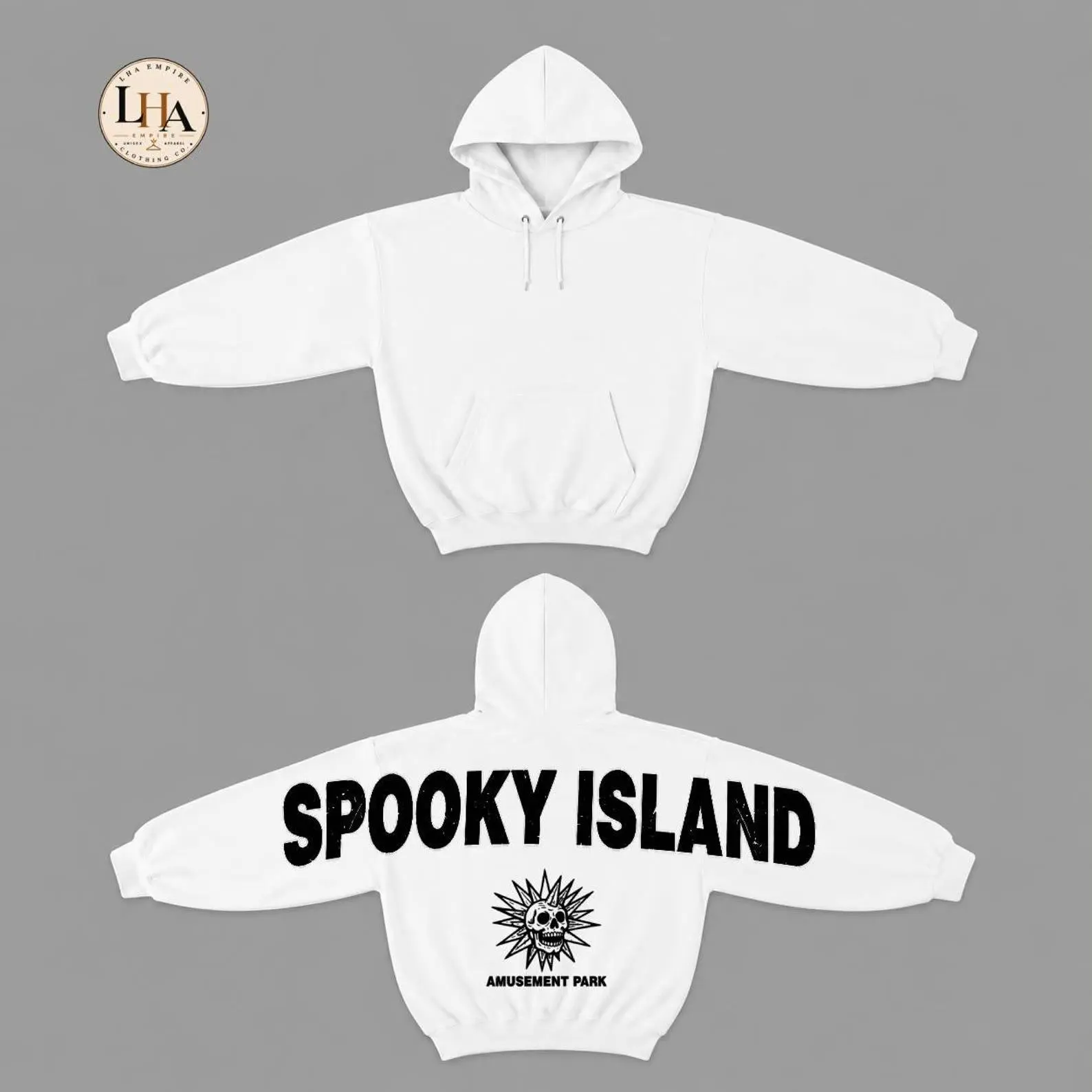 Spooky Island Across Back Sweatshirt, Skeleton Amusement Park Skull Halloween Shoulder-To-Shoulder Lettering - photo 4