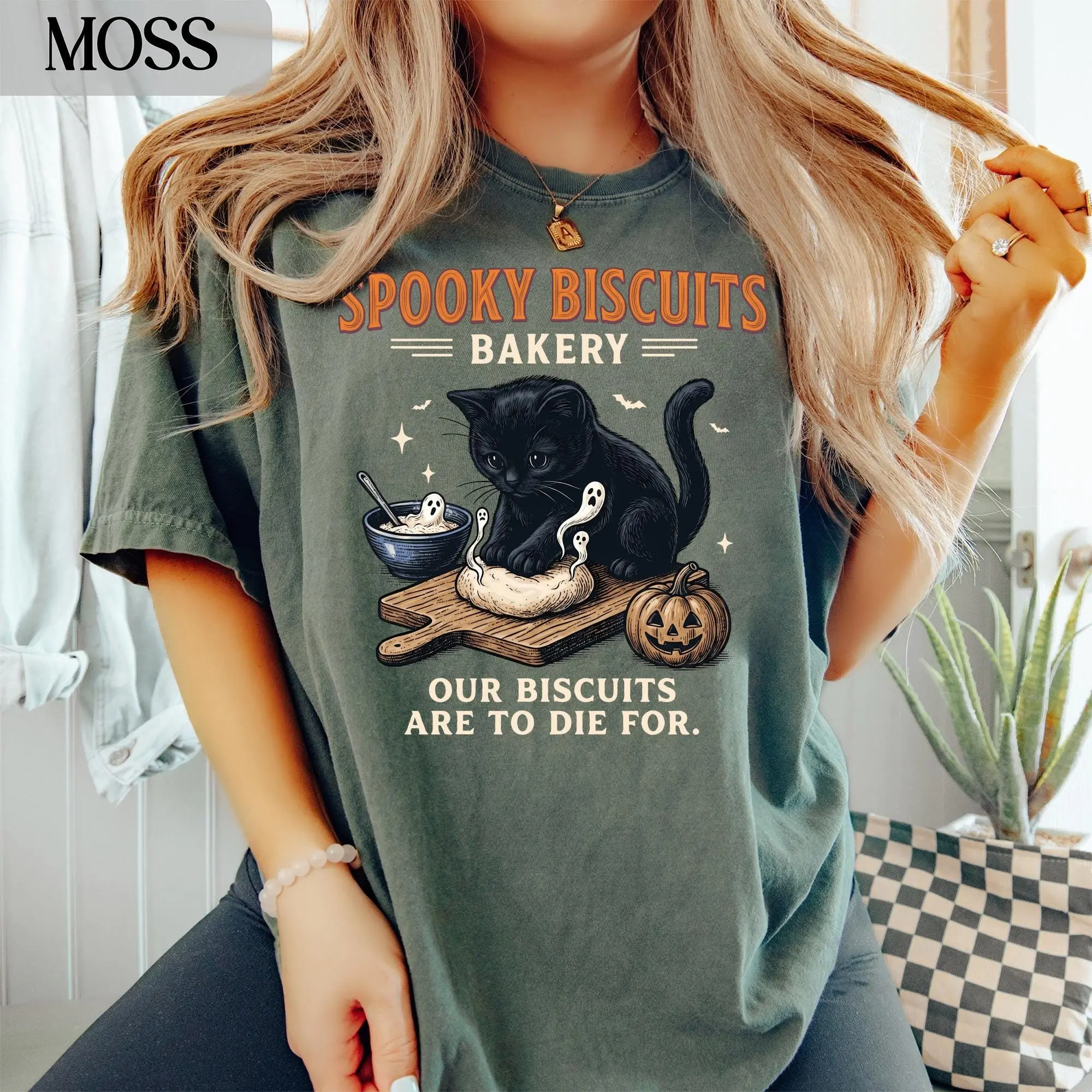 Spooky Kitty Biscuits Bakery Halloween Comfort Colors T-Shirt, Black Cat Fall Baker Sweatshirt, Cute Cat Lover Shirt - photo 4