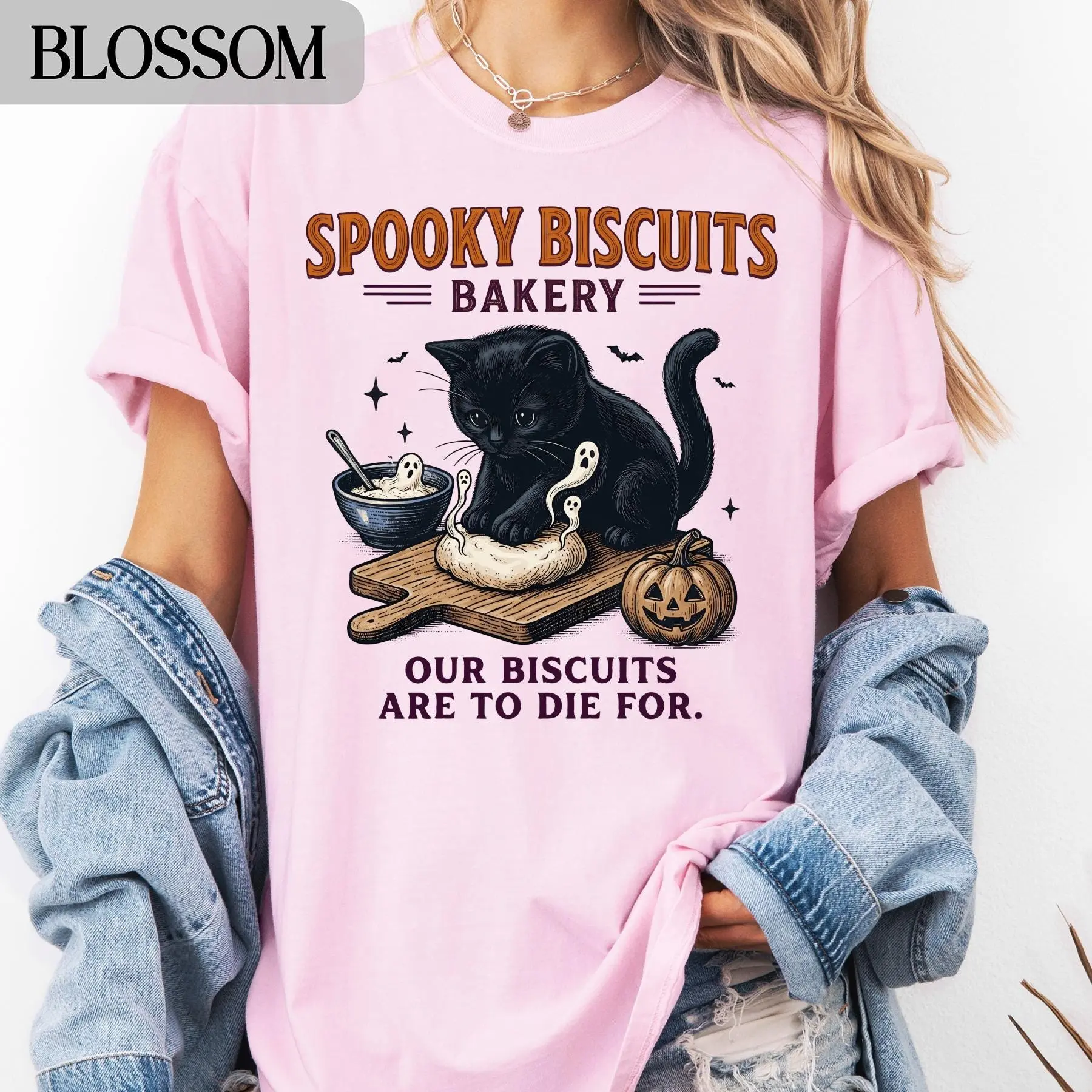 Spooky Kitty Biscuits Bakery Halloween Comfort Colors T-Shirt, Black Cat Fall Baker Sweatshirt, Cute Cat Lover Shirt - photo 5