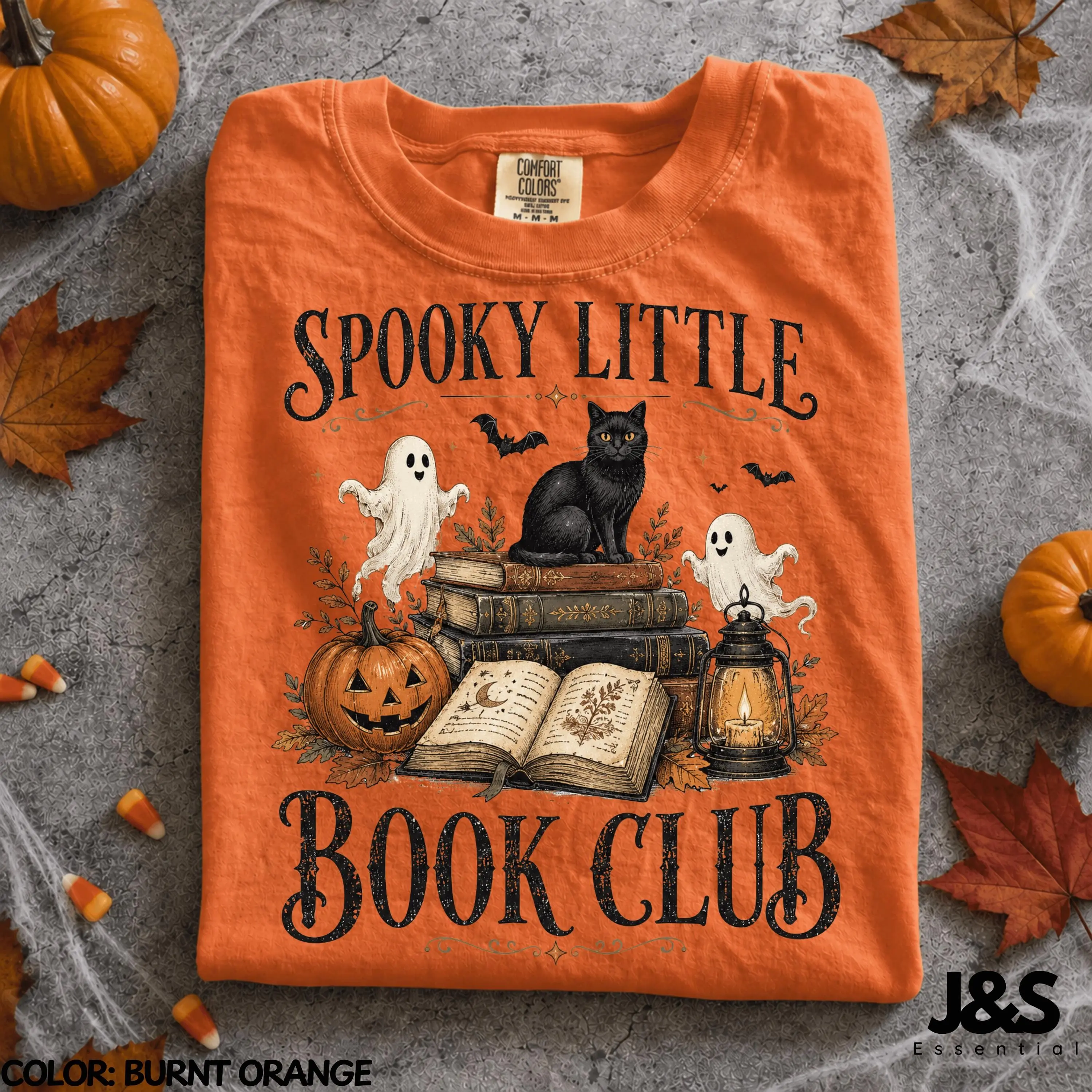 Spooky Little Book Club Halloween Shirt for Women, Ghost Cat Pumpkin Vintage Reader Witchy Lover Fall Graphic Top - photo 3