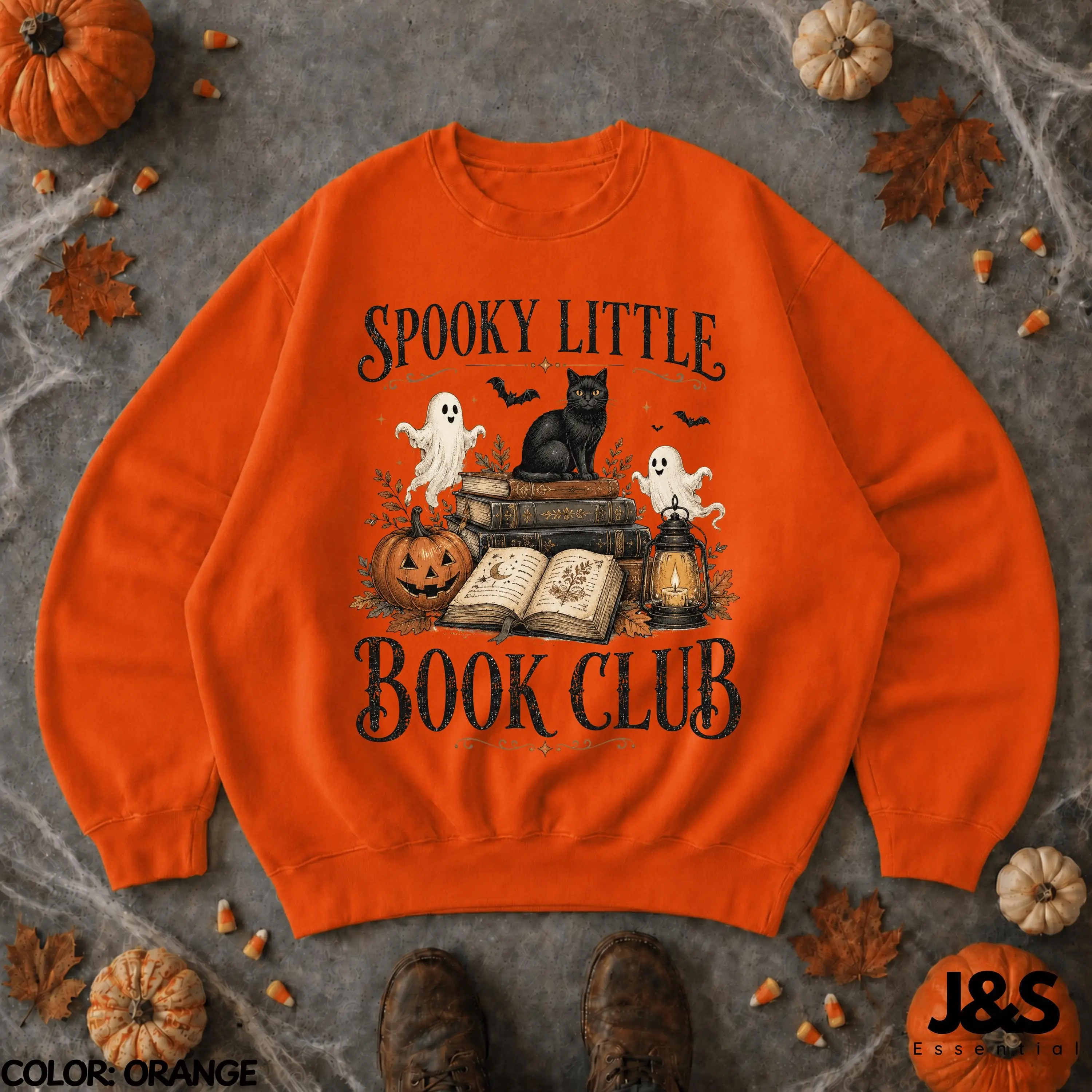 Spooky Little Book Club Halloween Shirt for Women, Ghost Cat Pumpkin Vintage Reader Witchy Lover Fall Graphic Top - photo 5