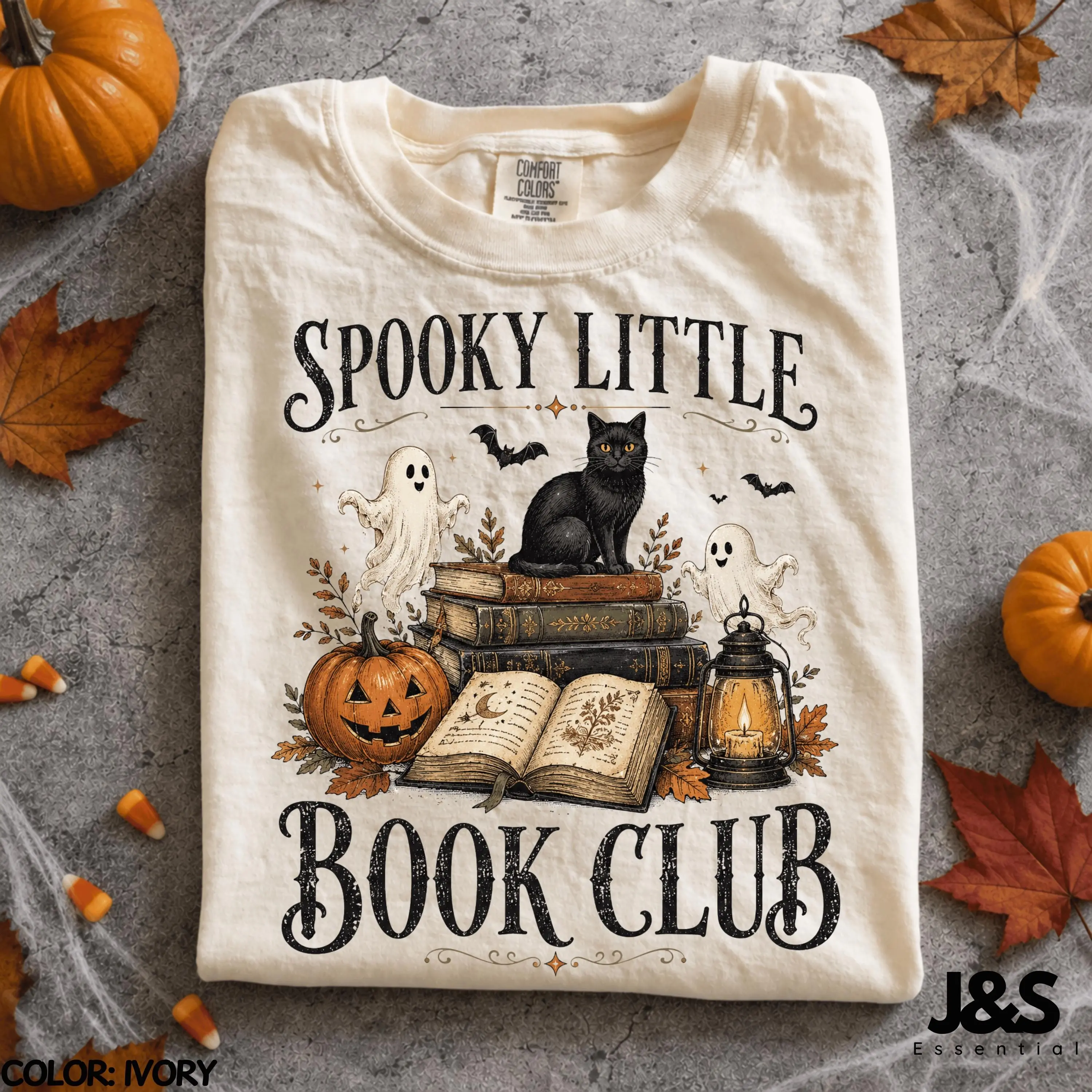 Spooky Little Book Club Halloween Sweatshirt for Women, Ghost Cat Pumpkin Vintage Reader Witchy Lover Fall Crewneck