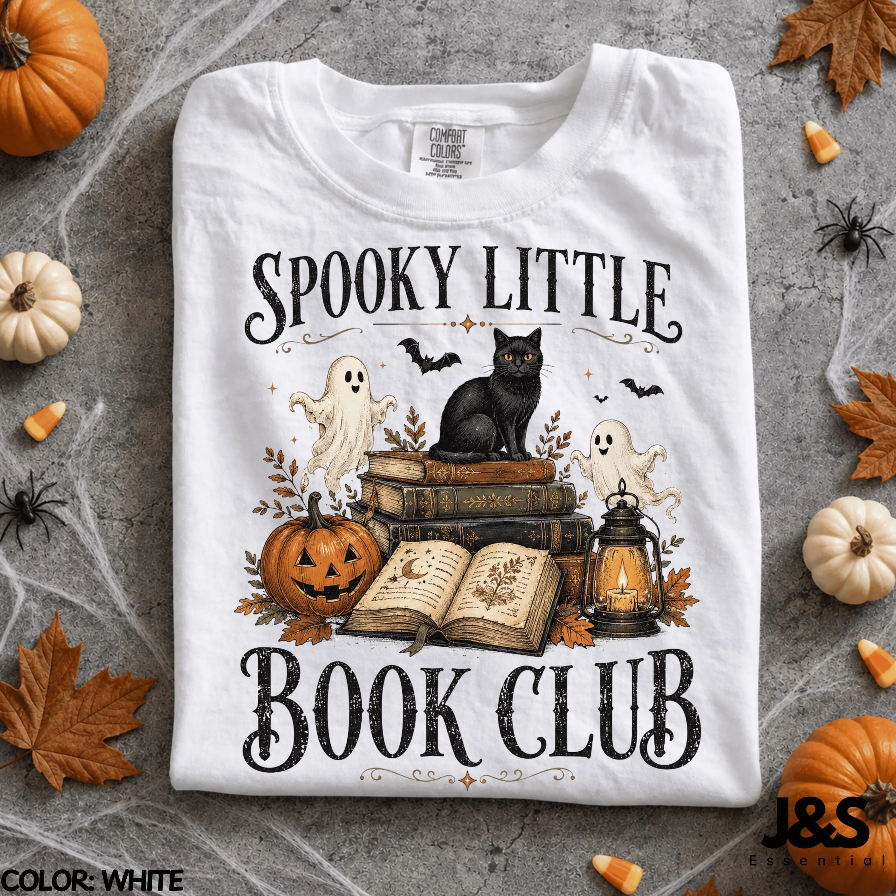 Spooky Little Book Club Halloween Sweatshirt for Women, Ghost Cat Pumpkin Vintage Reader Witchy Lover Fall Crewneck - photo 2