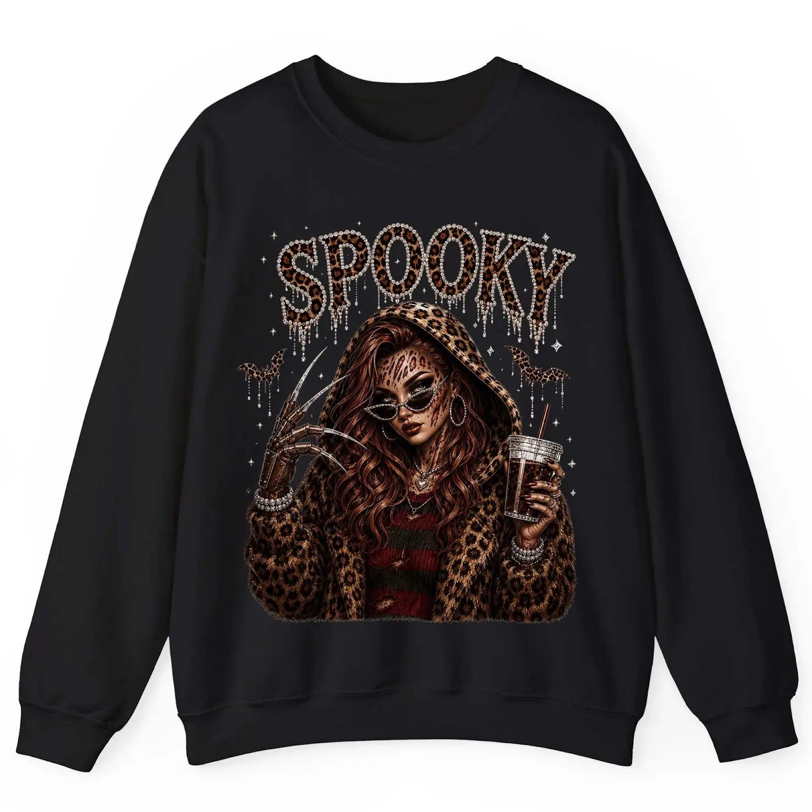 Spooky Mama Leopard Pullover Sweatshirt, Halloween Crewneck Fleece Graphic Top for Women - photo 4