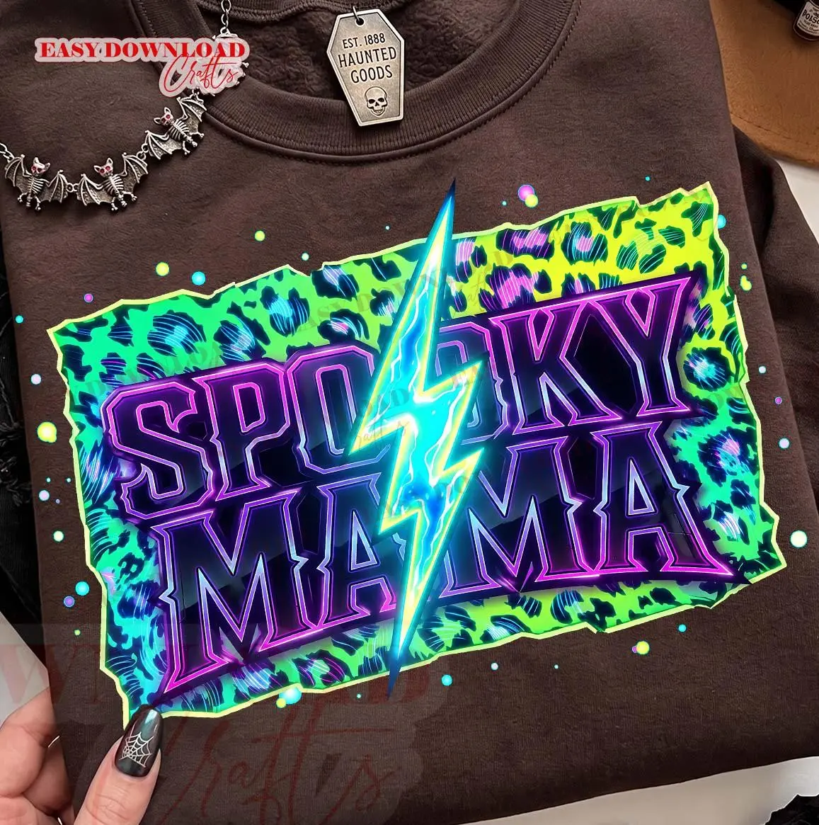 Spooky Neon Leopard Mama Comfort Colors Shirt, Halloween Mom Mini Matching Graphic Tee