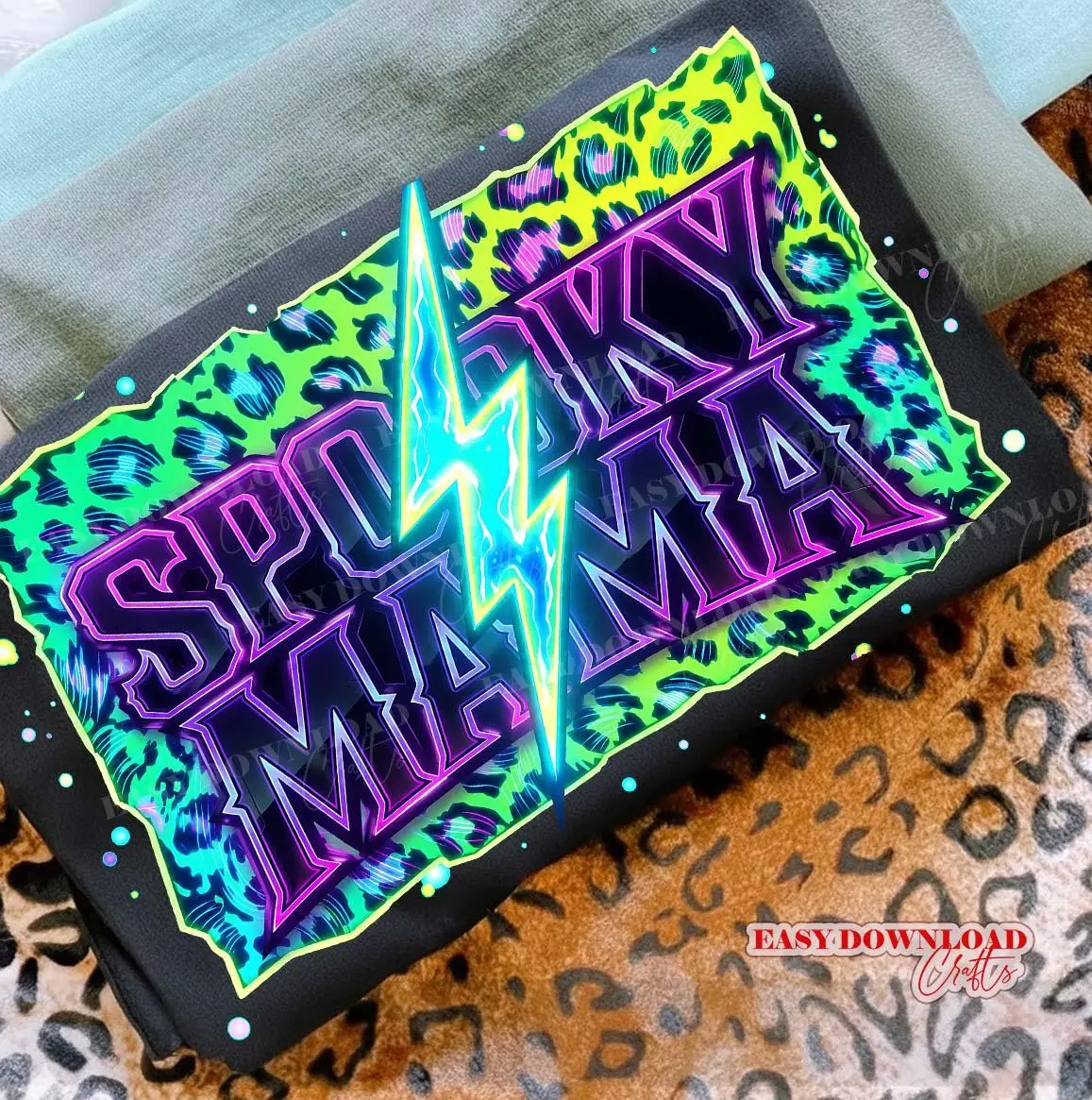 Spooky Neon Leopard Mama Comfort Colors Shirt, Halloween Mom Mini Matching Graphic Tee - photo 2