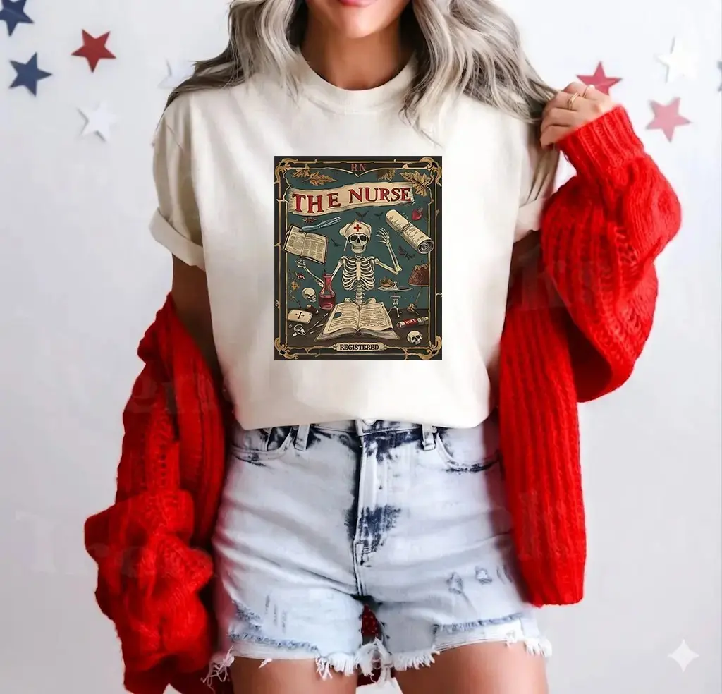 Spooky Nurse Tarot Card Sweatshirt, Funny Skeleton Halloween Nursing School Graduation Fall Gift Crewneck