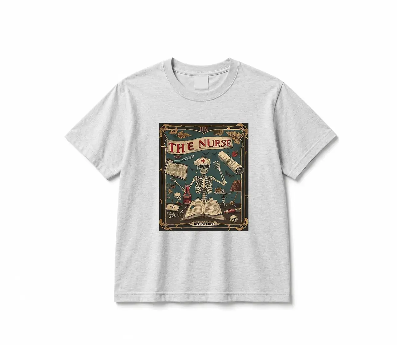 Spooky Nurse Tarot Card Sweatshirt, Funny Skeleton Halloween Nursing School Graduation Fall Gift Crewneck - photo 2