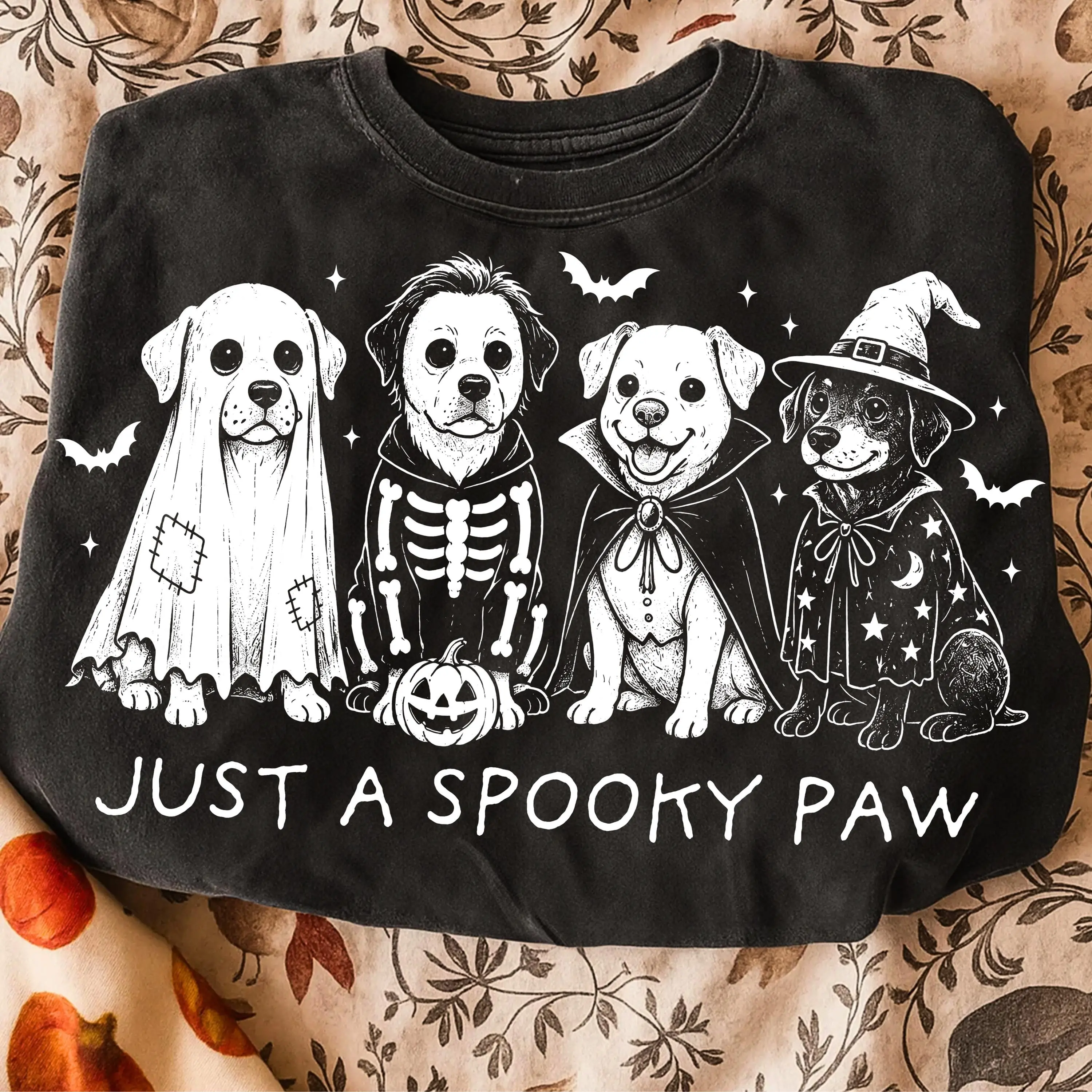 Comfort Colors Spooky Paw Halloween Dog Shirt, Cute Pet Lover Graphic Fall Tee for Women - photo 2