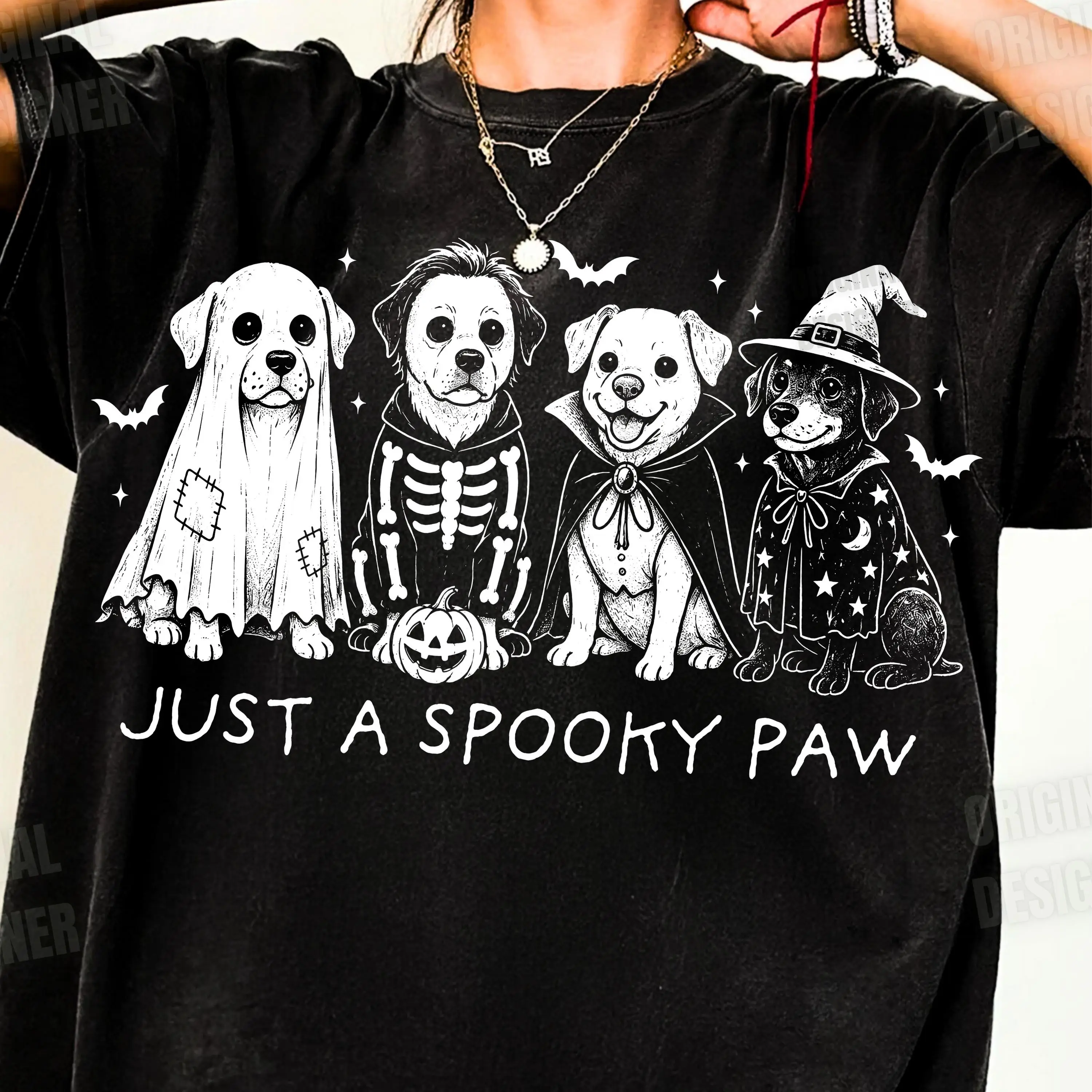Comfort Colors Spooky Paw Halloween Dog Shirt, Cute Pet Lover Graphic Fall Tee for Women - photo 3