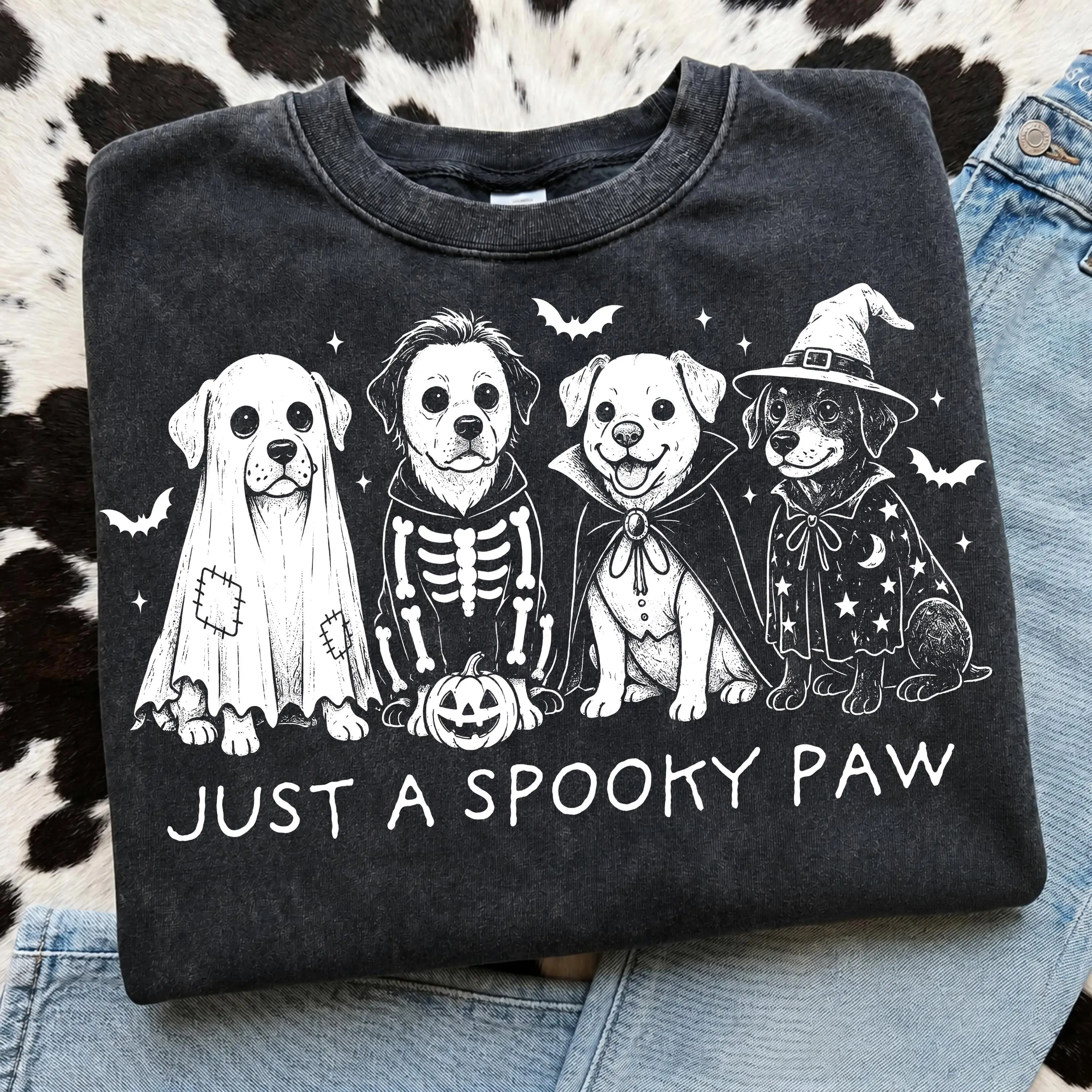 Comfort Colors Spooky Paw Halloween Dog Shirt, Cute Pet Lover Graphic Fall Tee for Women - photo 5