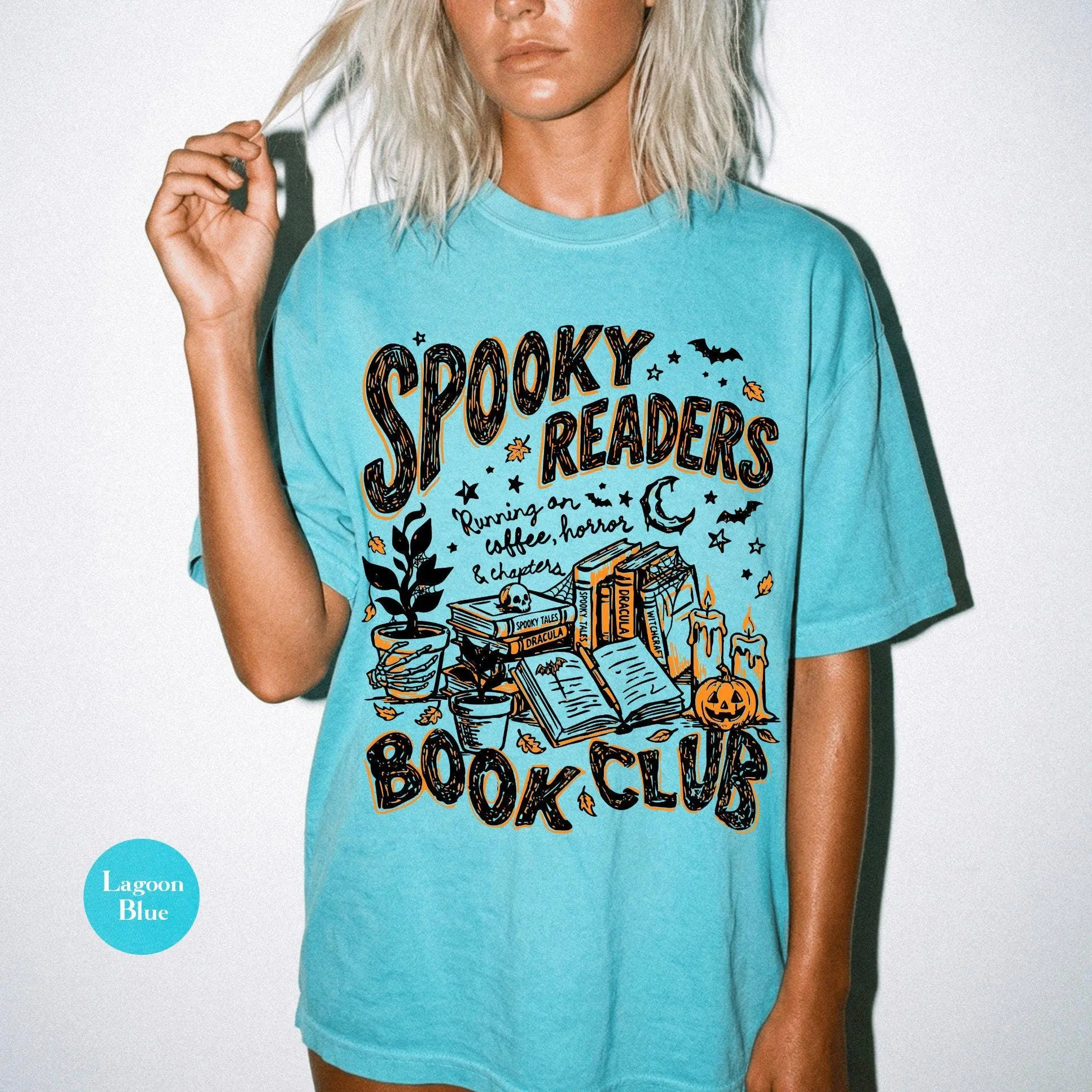 Comfort Colors Spooky Readers Book Club Shirt, Late Night Bookish Reader Tee, Halloween Graphic Top - photo 2