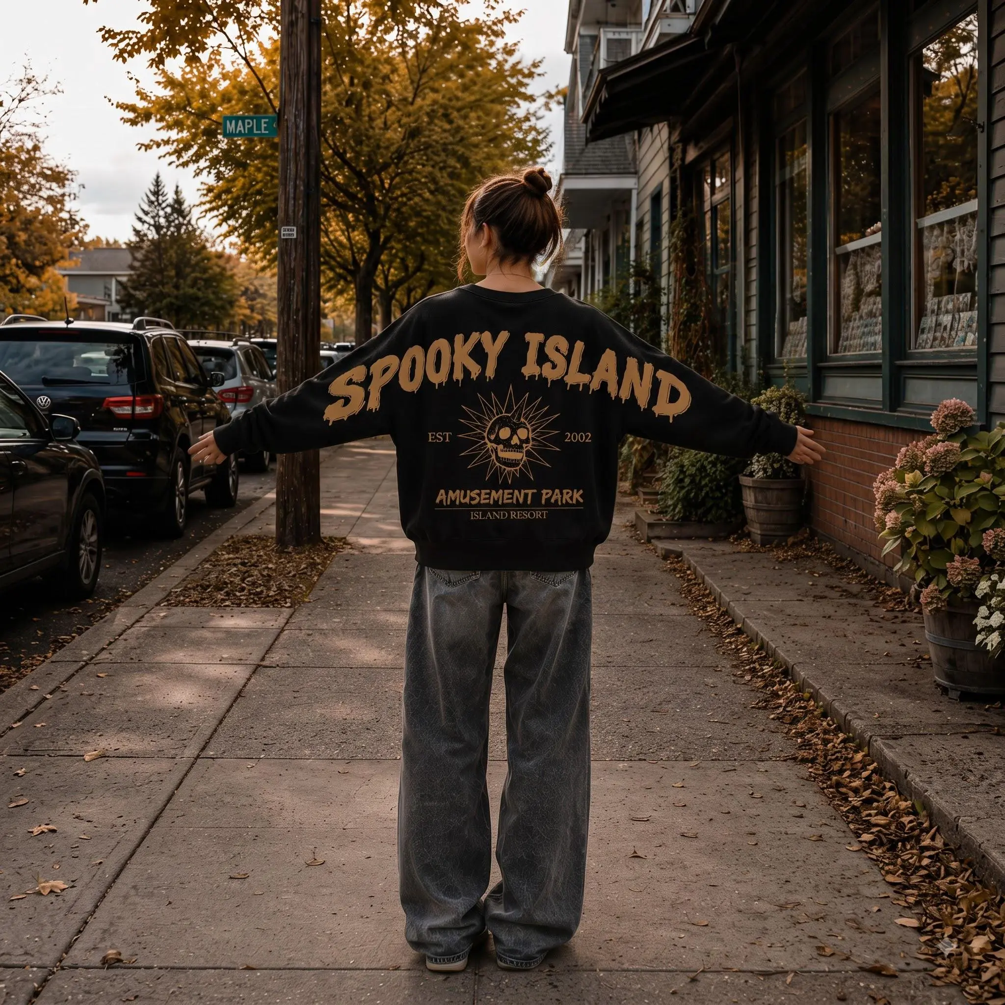 Spooky Season Across Back Hoodie, Vintage Gothic Halloween Shoulder-To-Shoulder Lettering Pullover - photo 2