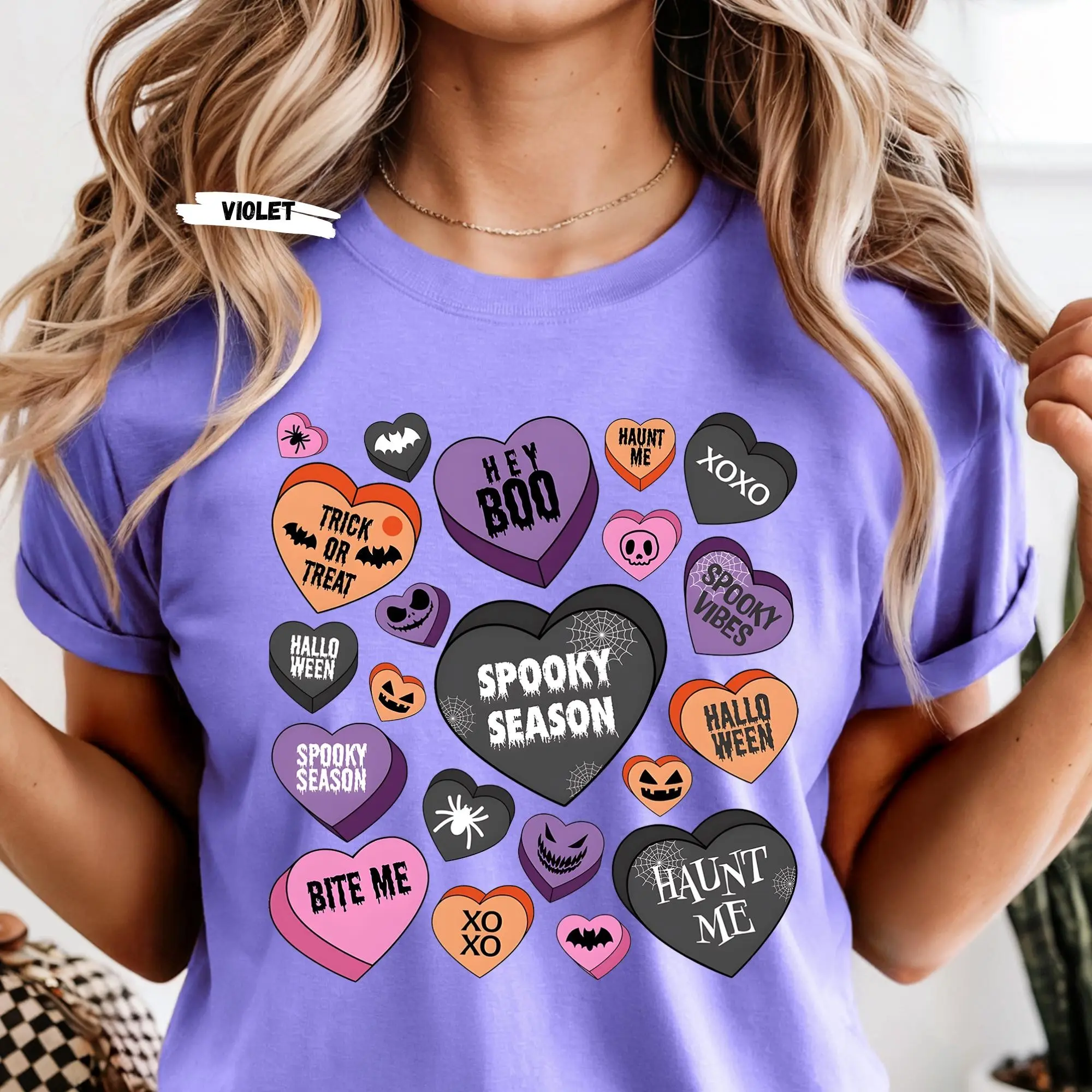 Spooky Season Candy Heart Tee: Pastel Goth Halloween Shirt
