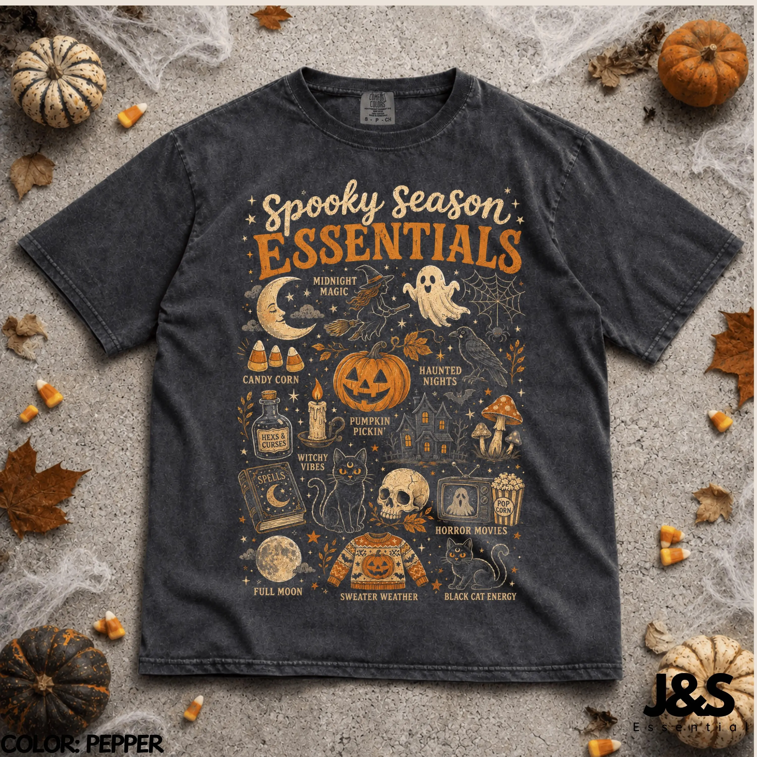 Spooky Season Essentials Halloween Shirt, Ghost Pumpkin Witchy Fall Tee, Vintage Cozy Graphic Gift