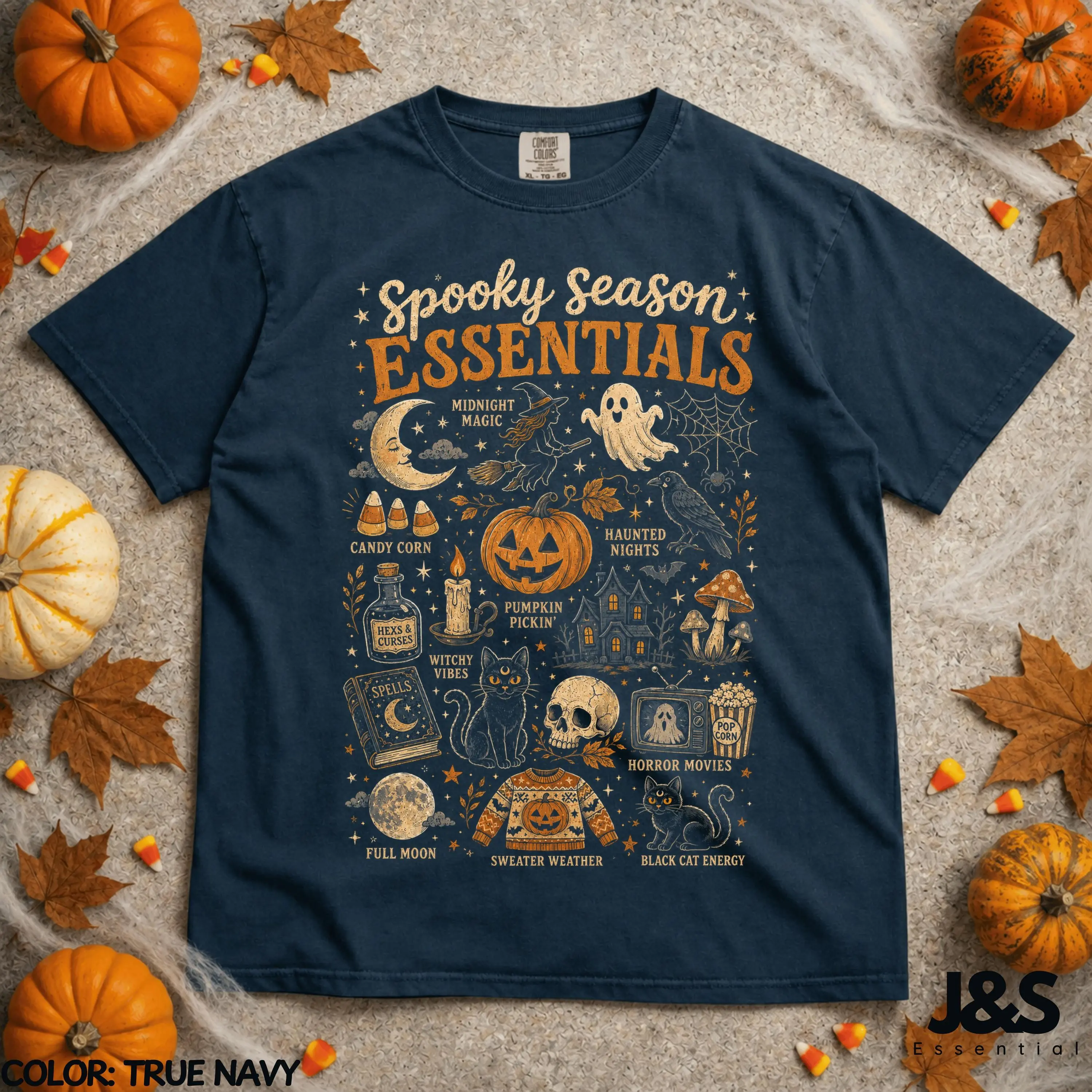 Spooky Season Essentials Halloween Shirt, Ghost Pumpkin Witchy Fall Tee, Vintage Cozy Graphic Gift - photo 2