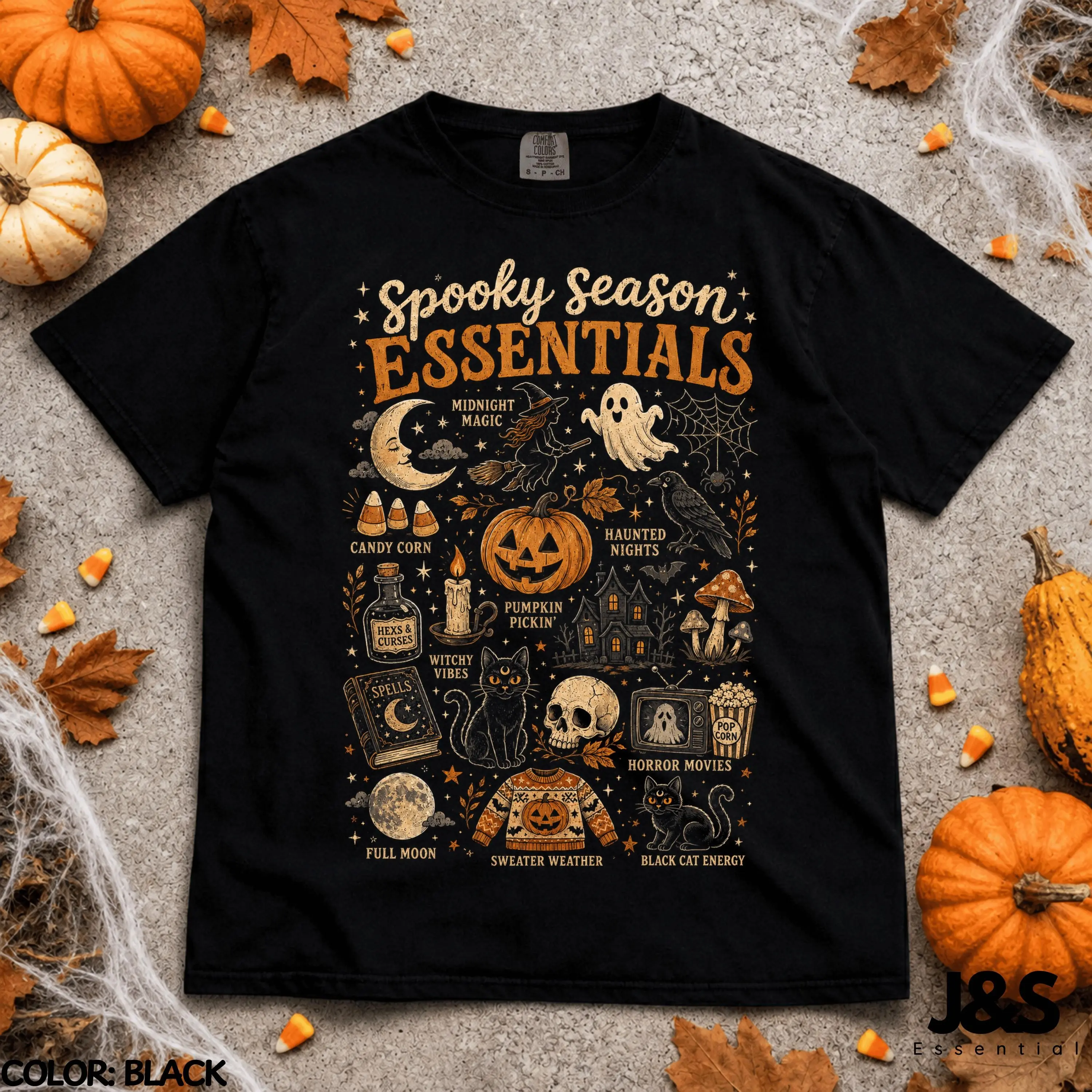 Spooky Season Essentials Halloween Shirt, Ghost Pumpkin Witchy Fall Tee, Vintage Cozy Graphic Gift - photo 3