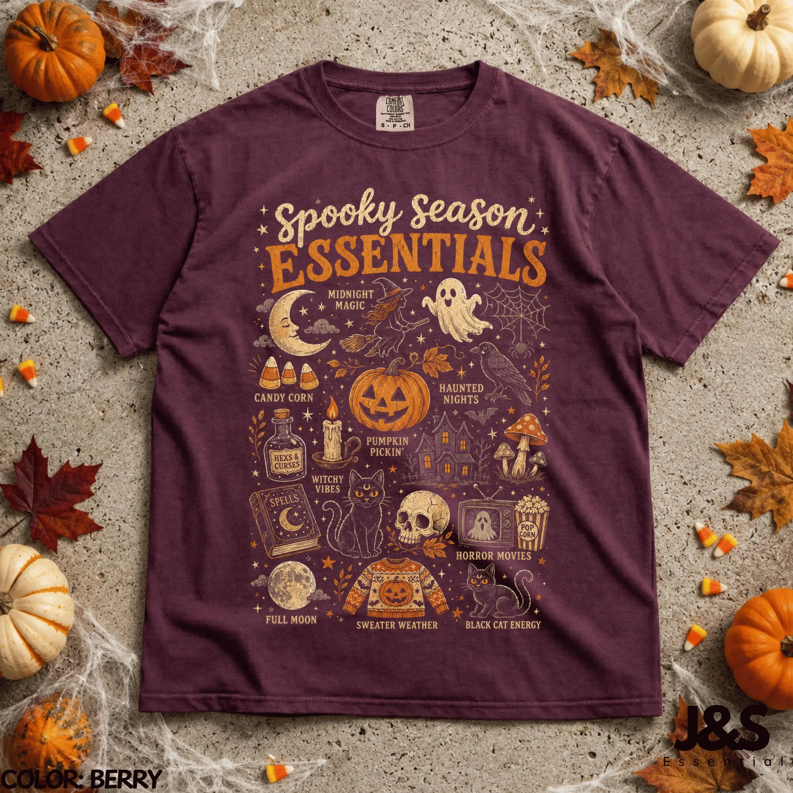 Spooky Season Essentials Halloween Shirt, Ghost Pumpkin Witchy Fall Tee, Vintage Cozy Graphic Gift - photo 4