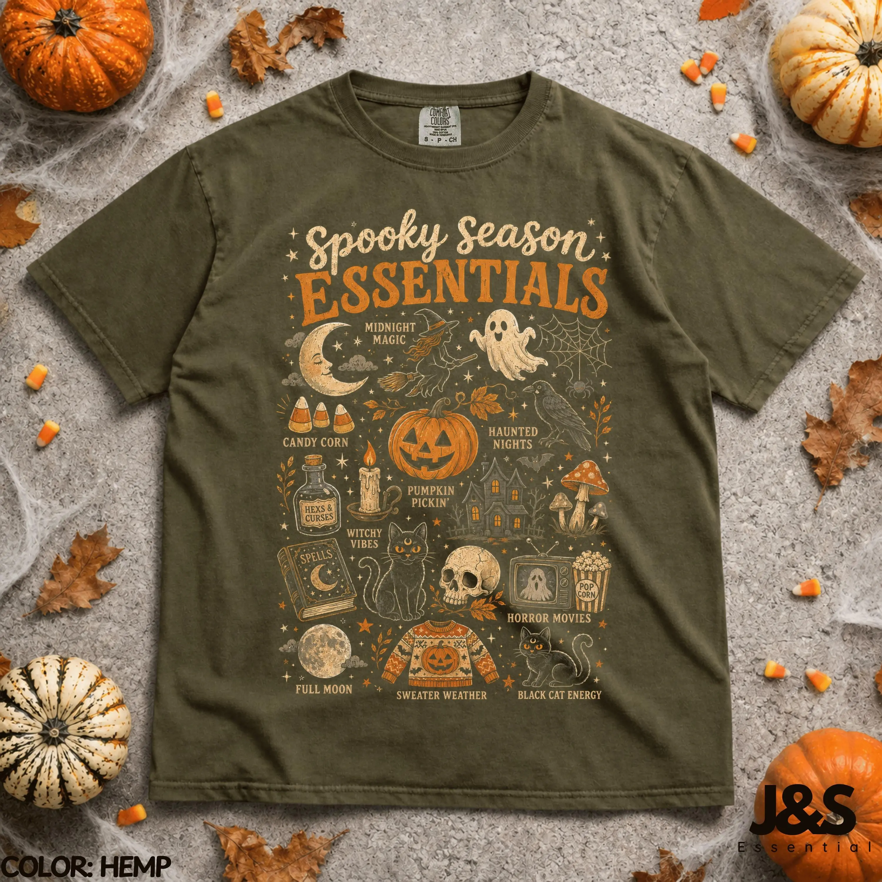 Spooky Season Essentials Halloween Shirt, Ghost Pumpkin Witchy Fall Tee, Vintage Cozy Graphic Gift - photo 5