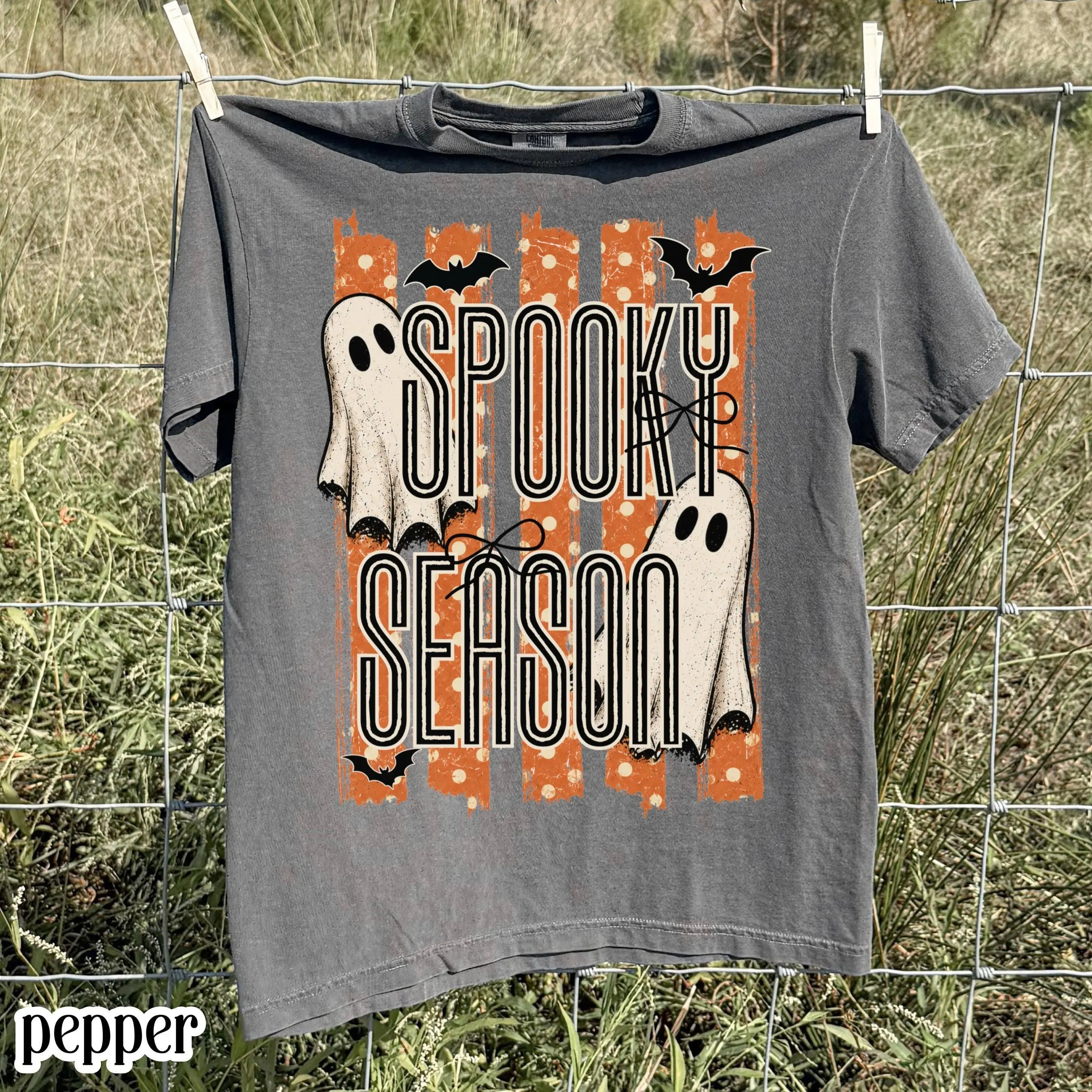 Spooky Season Ghost Halloween Comfort Colors Shirt, Trendy Coquette Retro Preppy Stripe Boo Fall Autumn Tee - photo 2