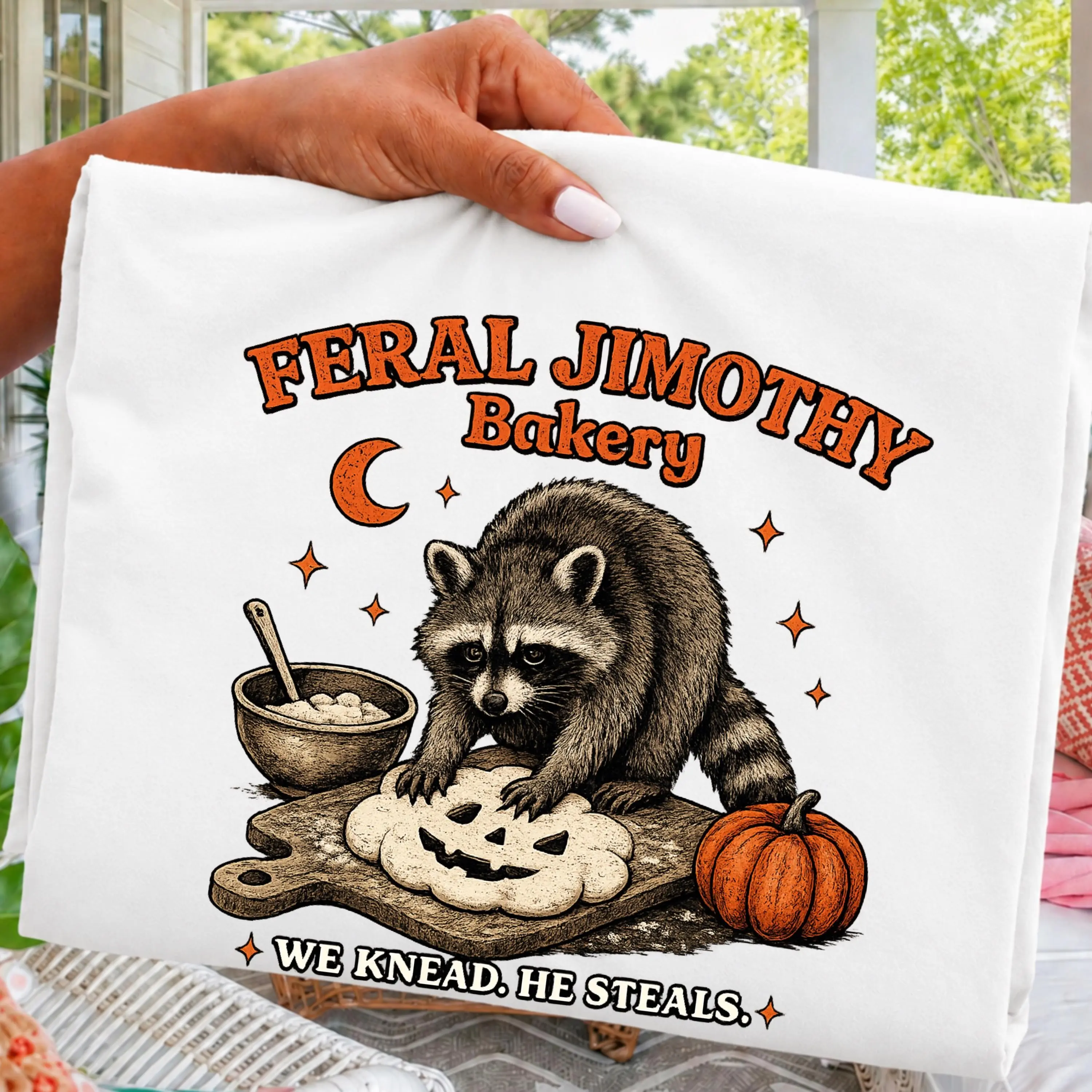 Comfort Colors Feral Jimothy Bakery Raccoon Shirt, Funny Pumpkin Baking Halloween Spooky Season Fall Tee Gift - photo 2