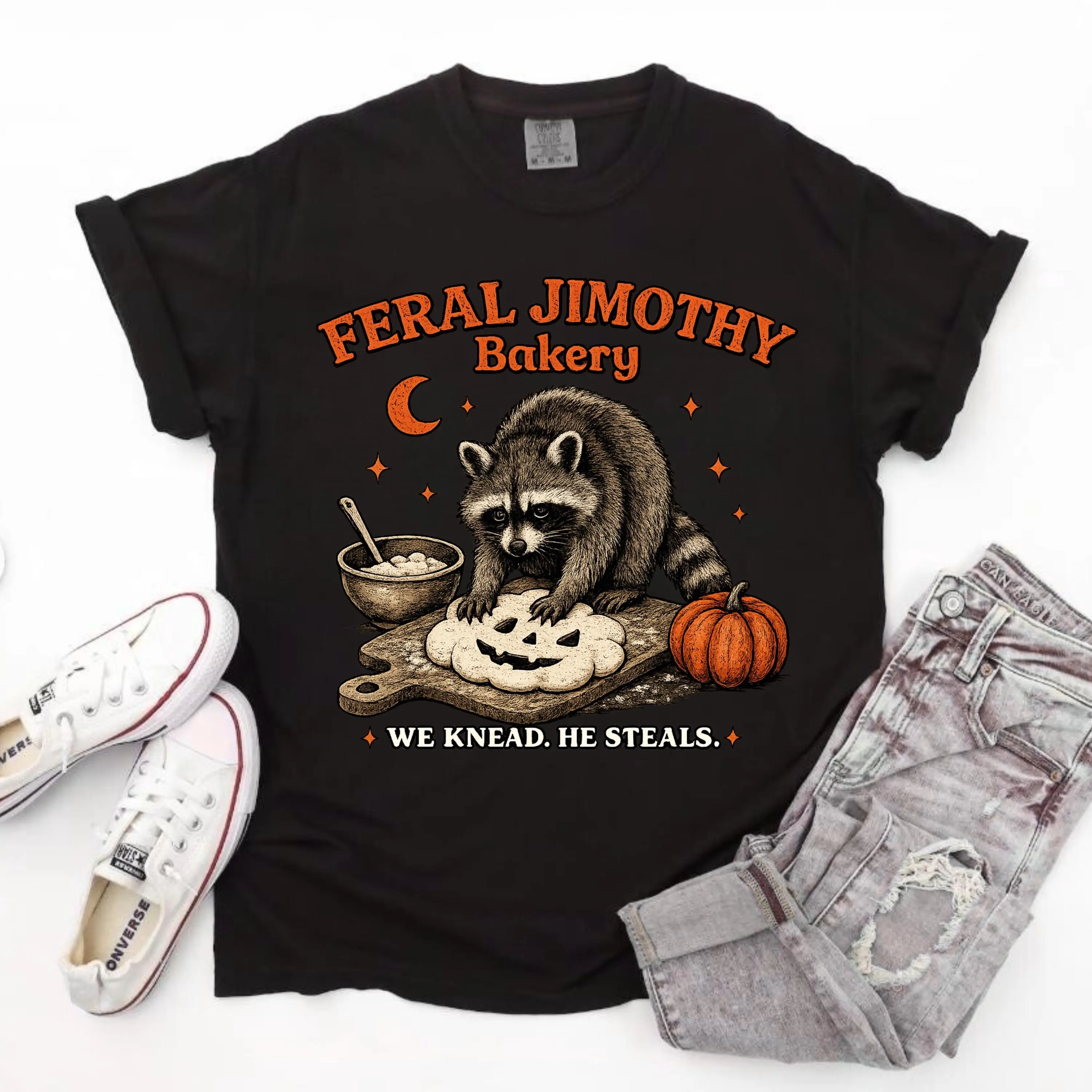 Comfort Colors Feral Jimothy Bakery Raccoon Shirt, Funny Pumpkin Baking Halloween Spooky Season Fall Tee Gift - photo 3
